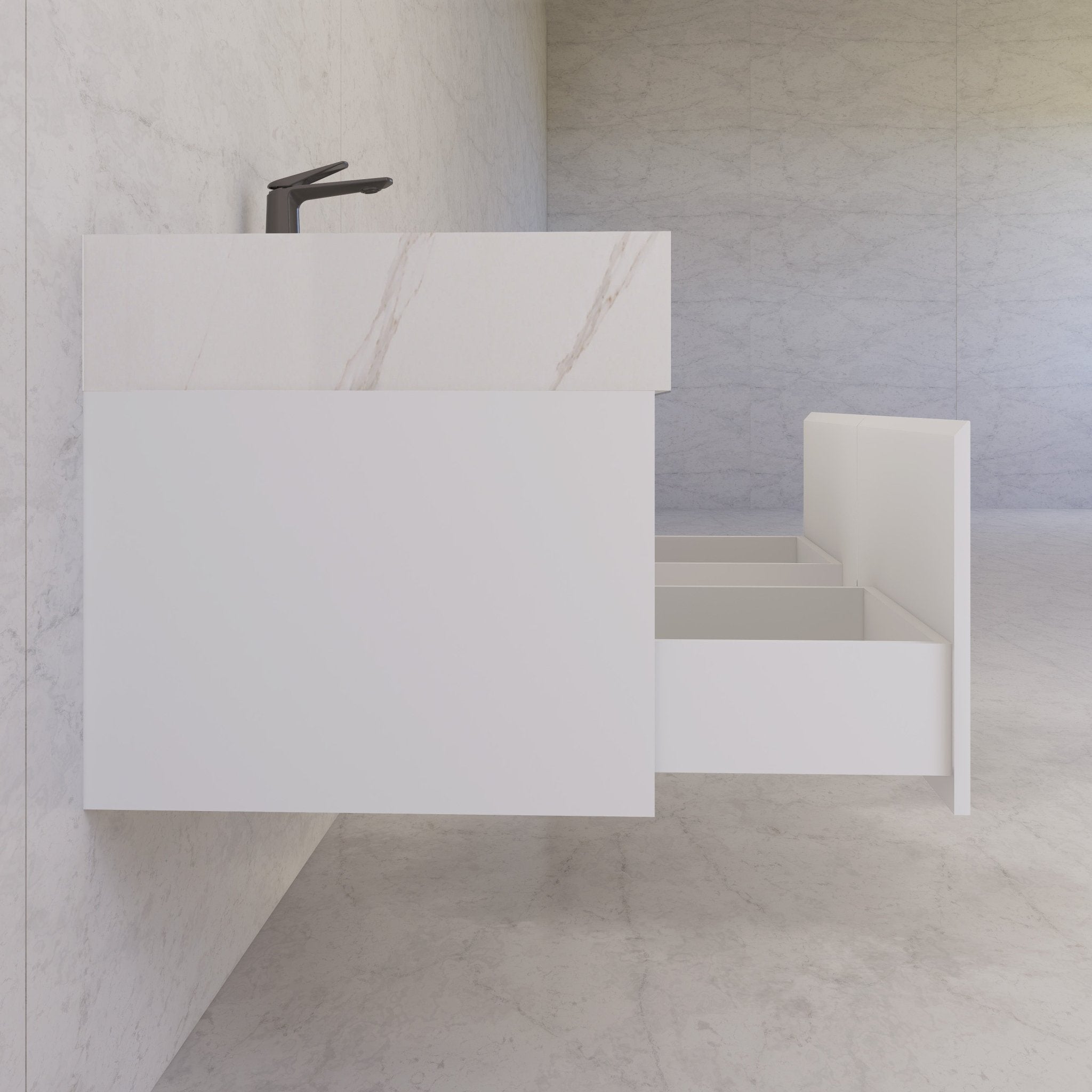 48" White Sintered Stone Top with Double Drawer Floating Bathroom Vanity -Vanity48"