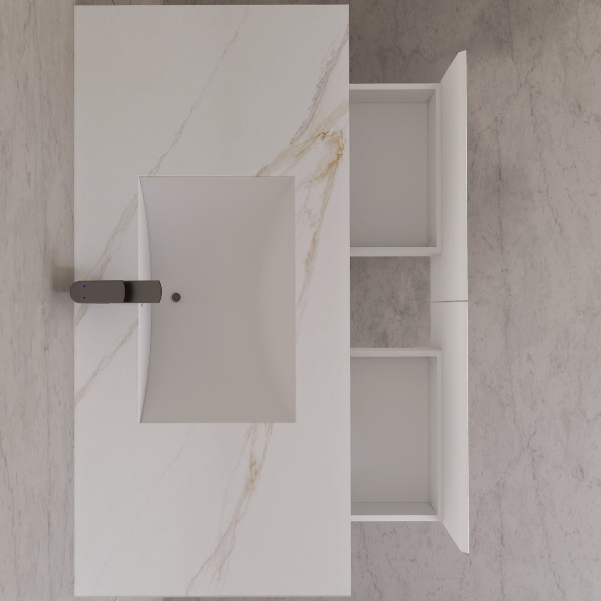 48" White Sintered Stone Top with Double Drawer Floating Bathroom Vanity -Vanity48"