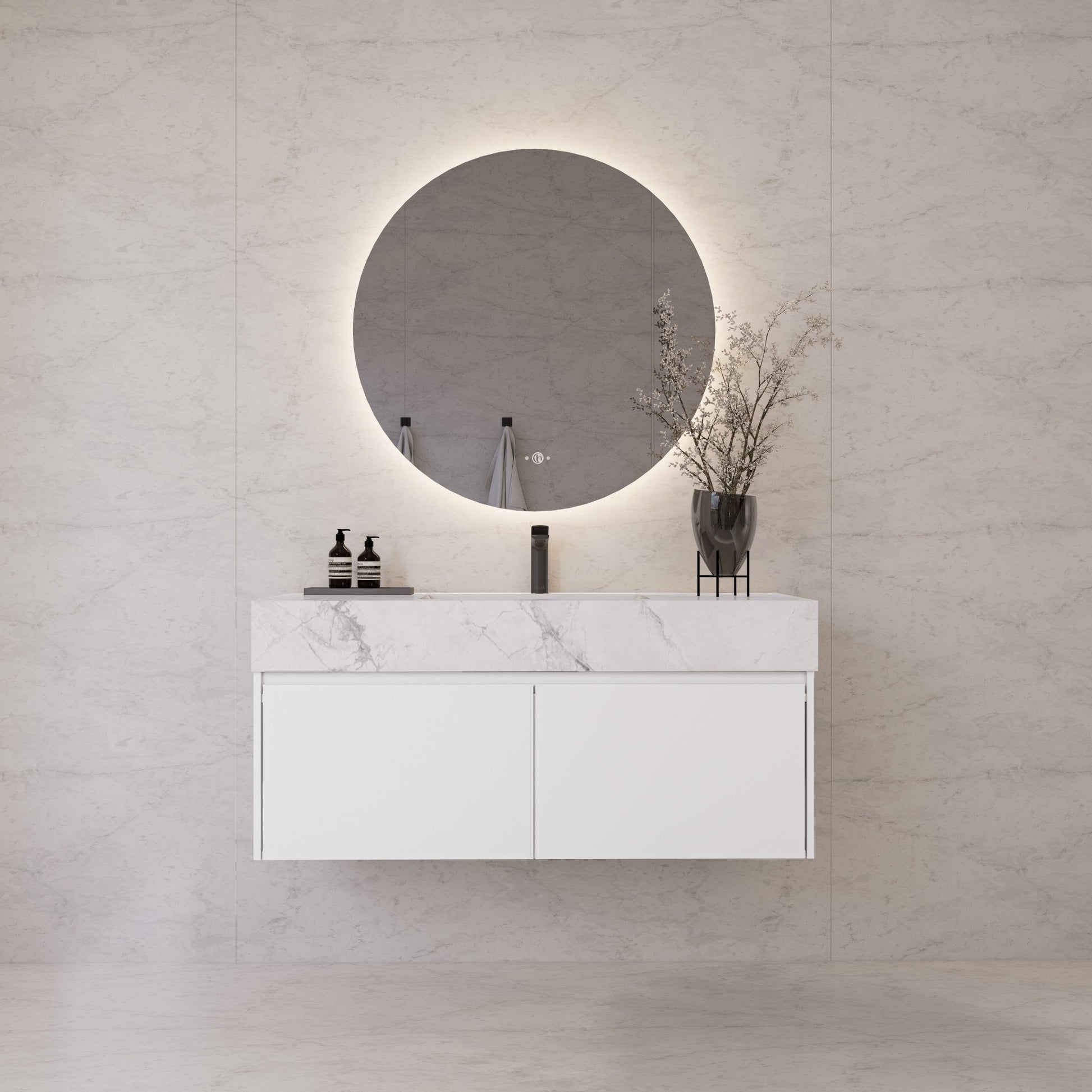 48" White Sintered Stone Top with Double Drawer Floating Bathroom Vanity -Vanity48"
