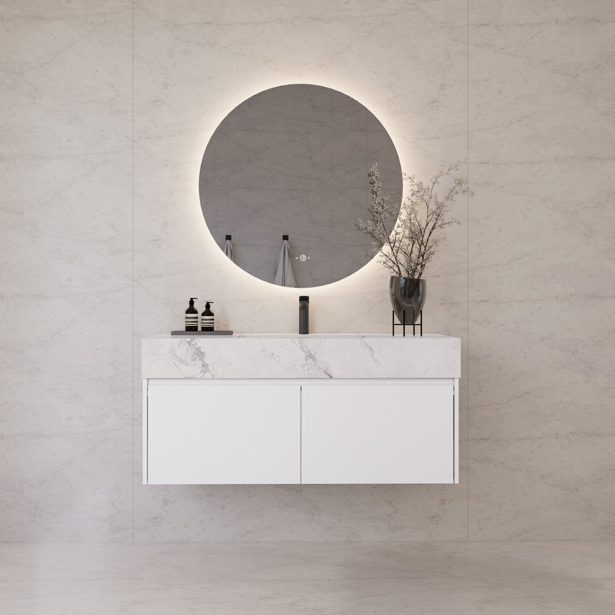 48" White Sintered Stone Top with Double Drawer Floating Bathroom Vanity -Vanity48"