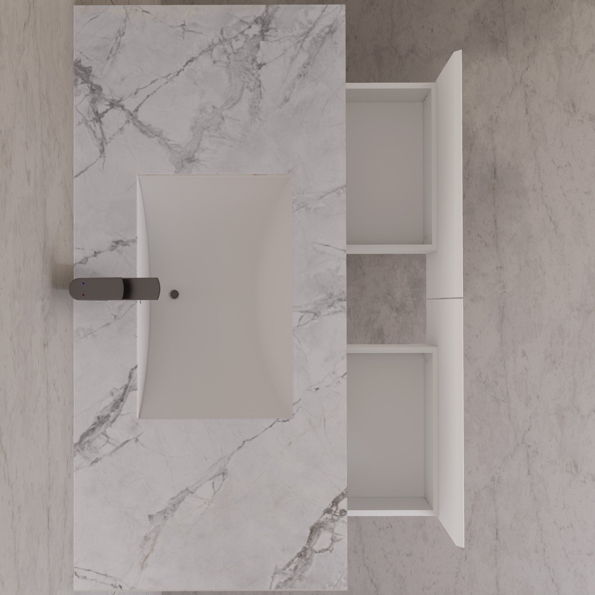 48" White Sintered Stone Top with Double Drawer Floating Bathroom Vanity -Vanity48"