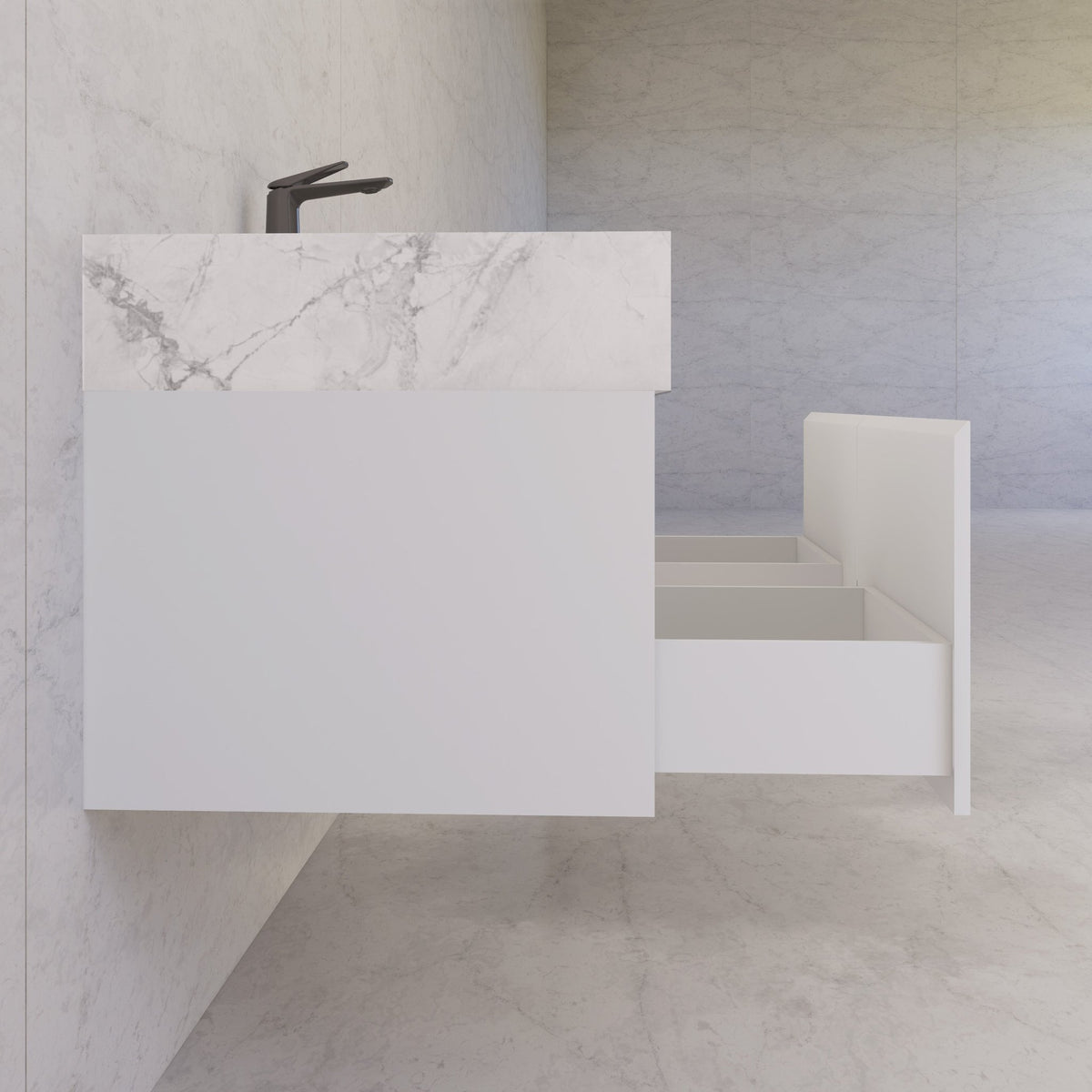 48" White Sintered Stone Top with Double Drawer Floating Bathroom Vanity -Vanity48"