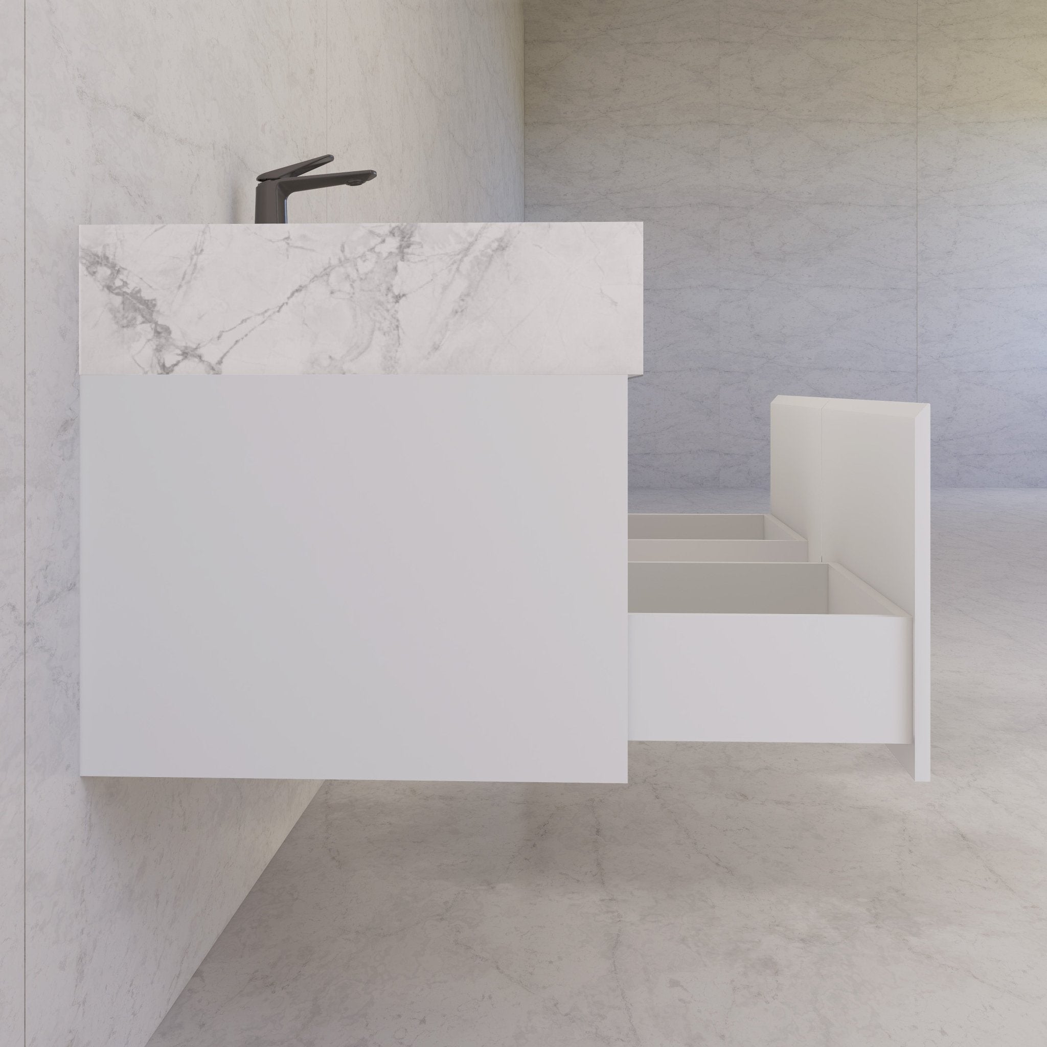 48" White Sintered Stone Top with Double Drawer Floating Bathroom Vanity -Vanity48"