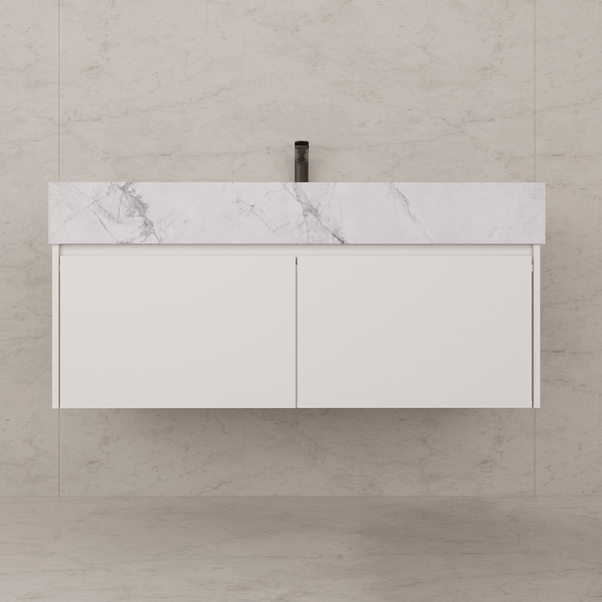48" White Sintered Stone Top with Double Drawer Floating Bathroom Vanity -Vanity48"