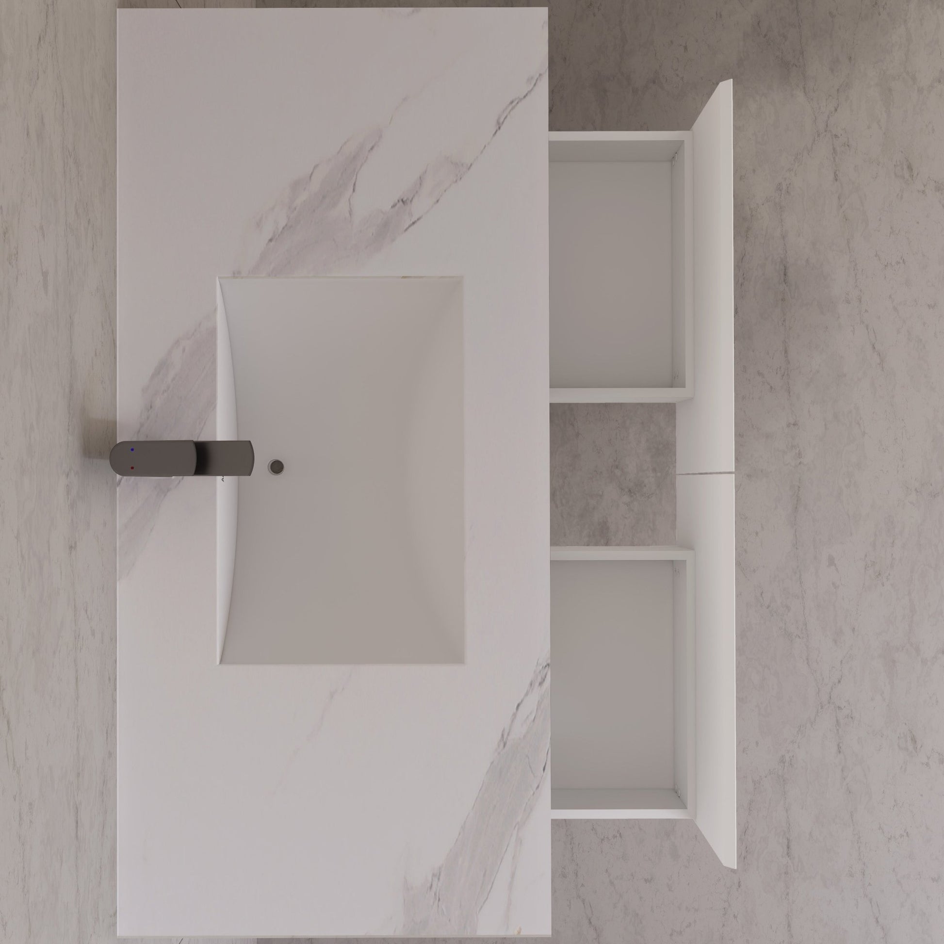 48" White Sintered Stone Top with Double Drawer Floating Bathroom Vanity -Vanity48"
