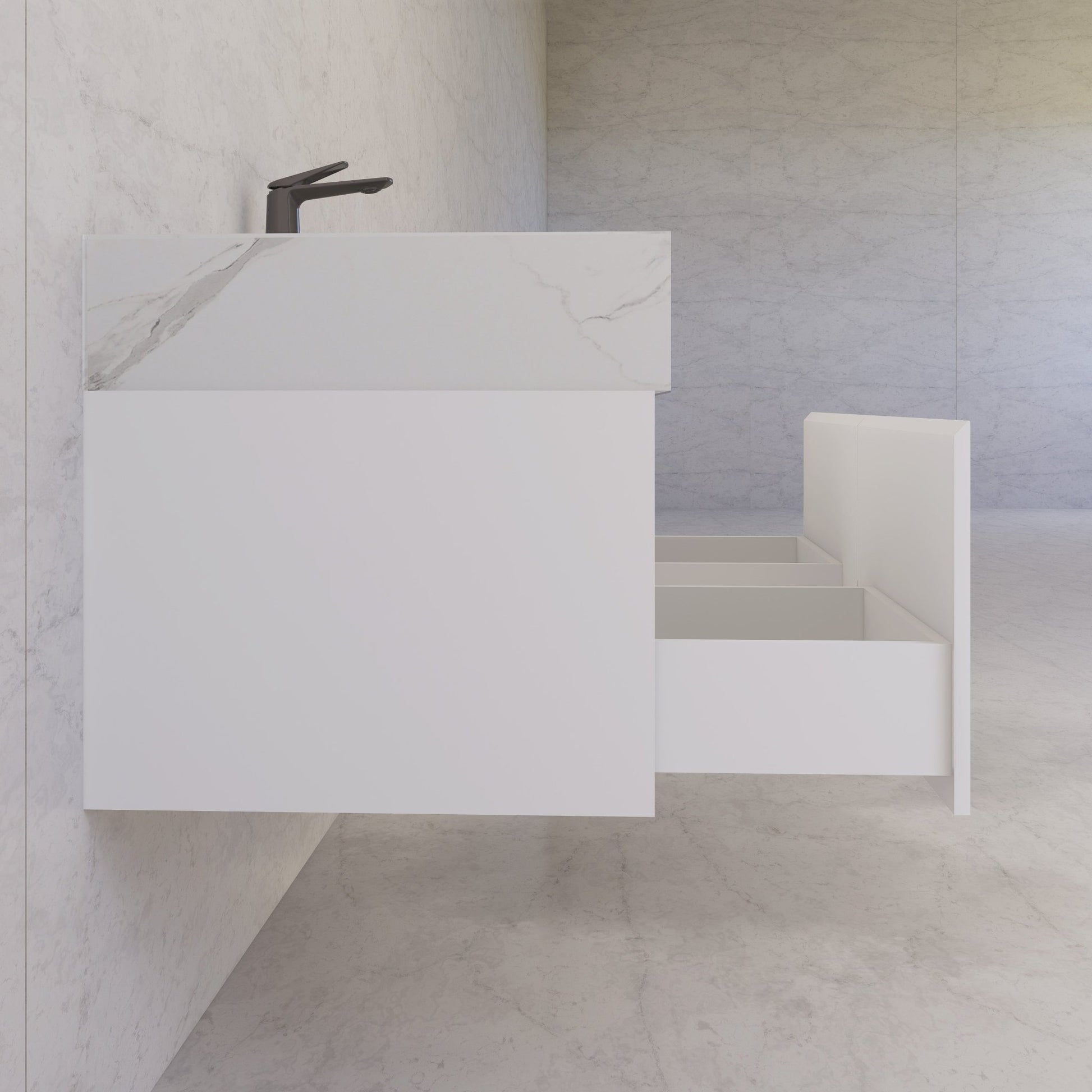 48" White Sintered Stone Top with Double Drawer Floating Bathroom Vanity -Vanity48"
