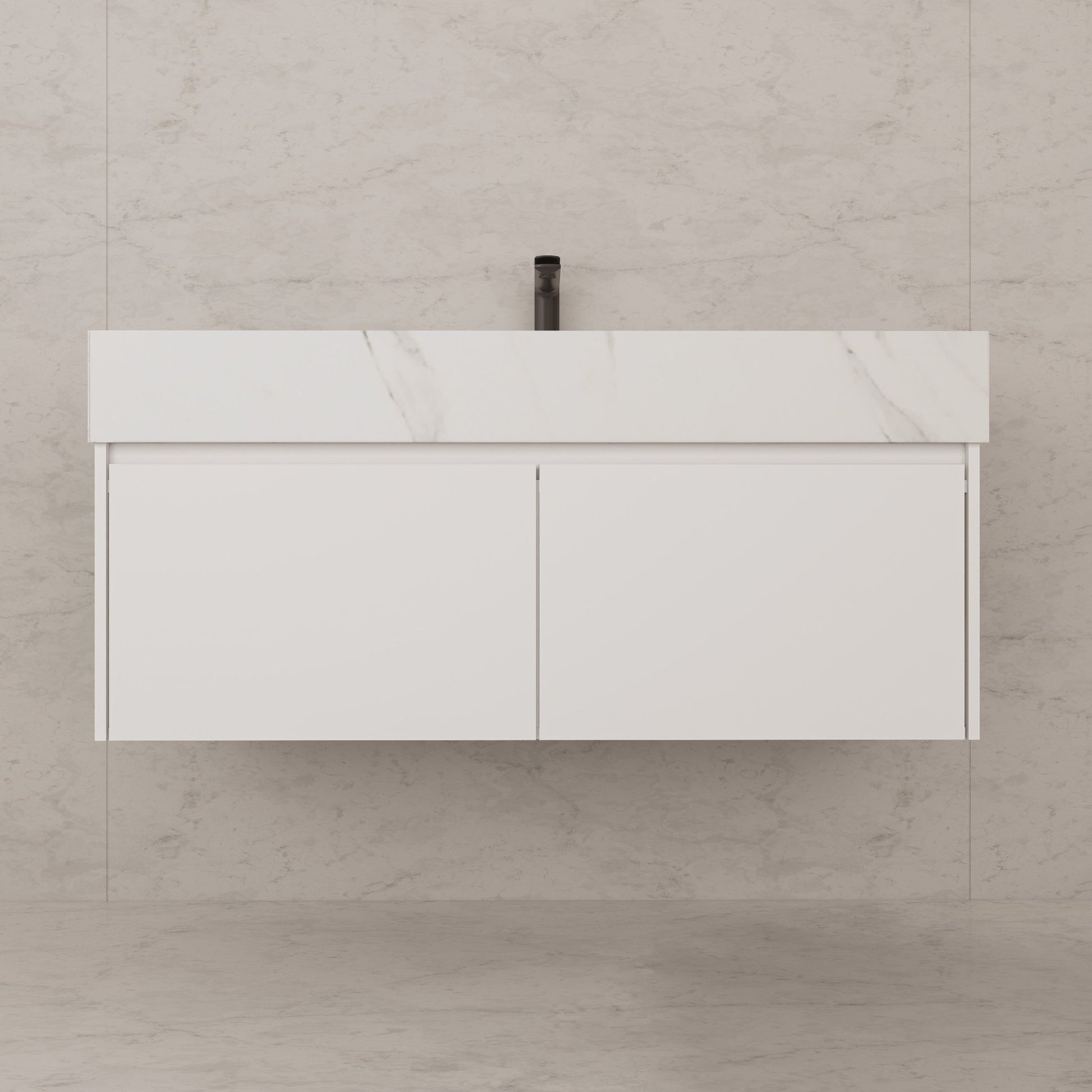 48" White Sintered Stone Top with Double Drawer Floating Bathroom Vanity -Vanity48"