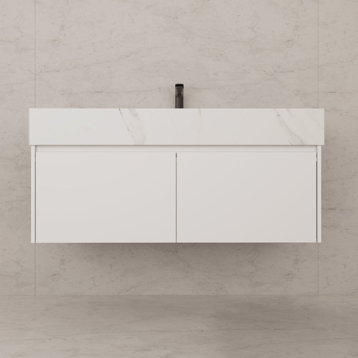 48" White Sintered Stone Top with Double Drawer Floating Bathroom Vanity -Vanity48"