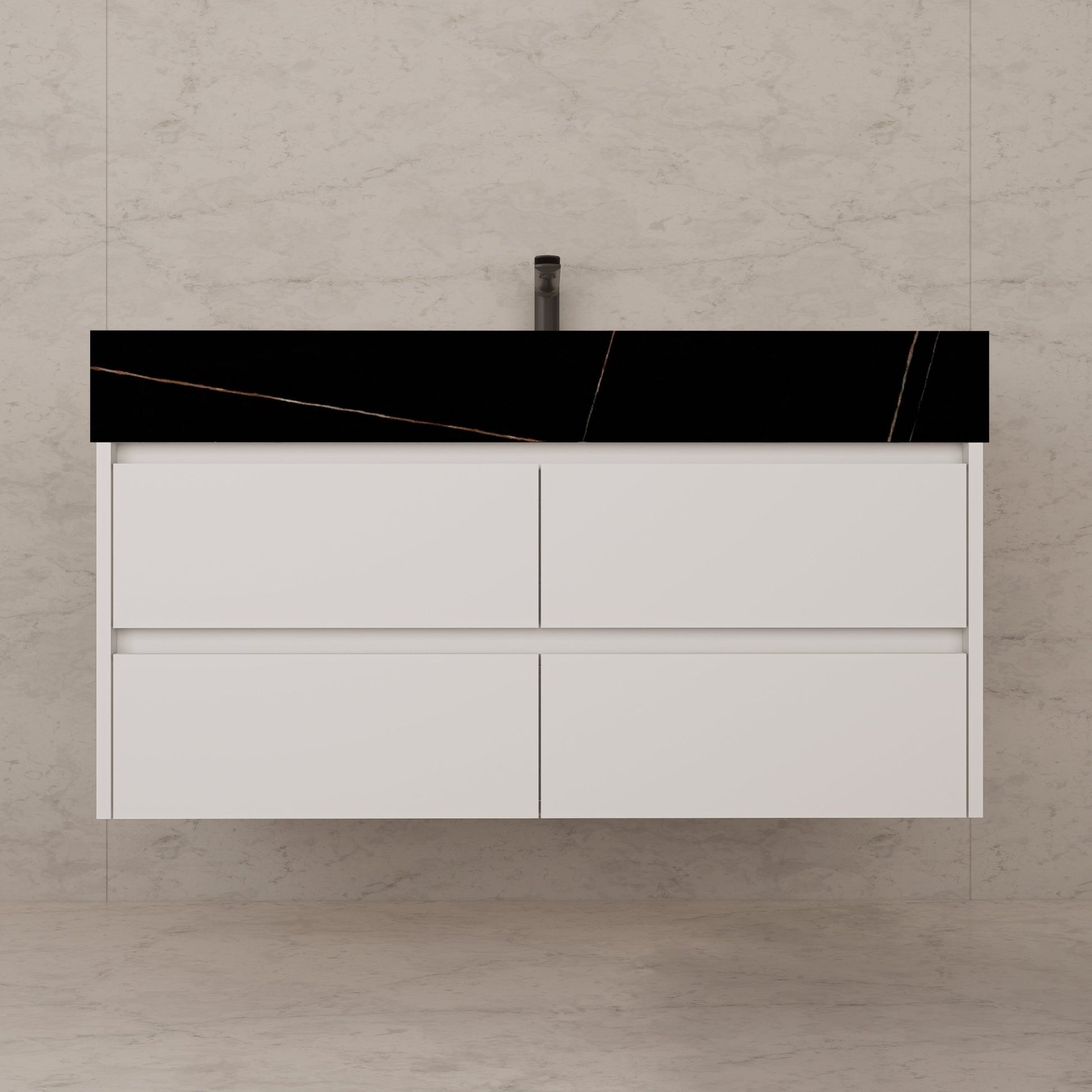 48" White Sintered Stone Top With Double Drawer Floating Bathroom Vanity -VanityWhite