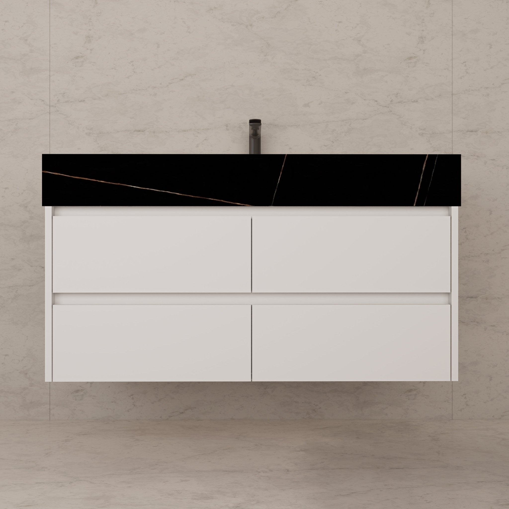 48" White Sintered Stone Top With Double Drawer Floating Bathroom Vanity -VanityWhite