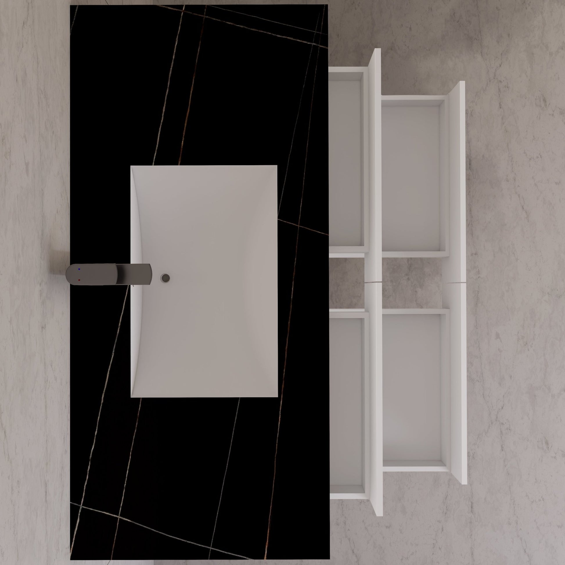 48" White Sintered Stone Top With Double Drawer Floating Bathroom Vanity -VanityWhite