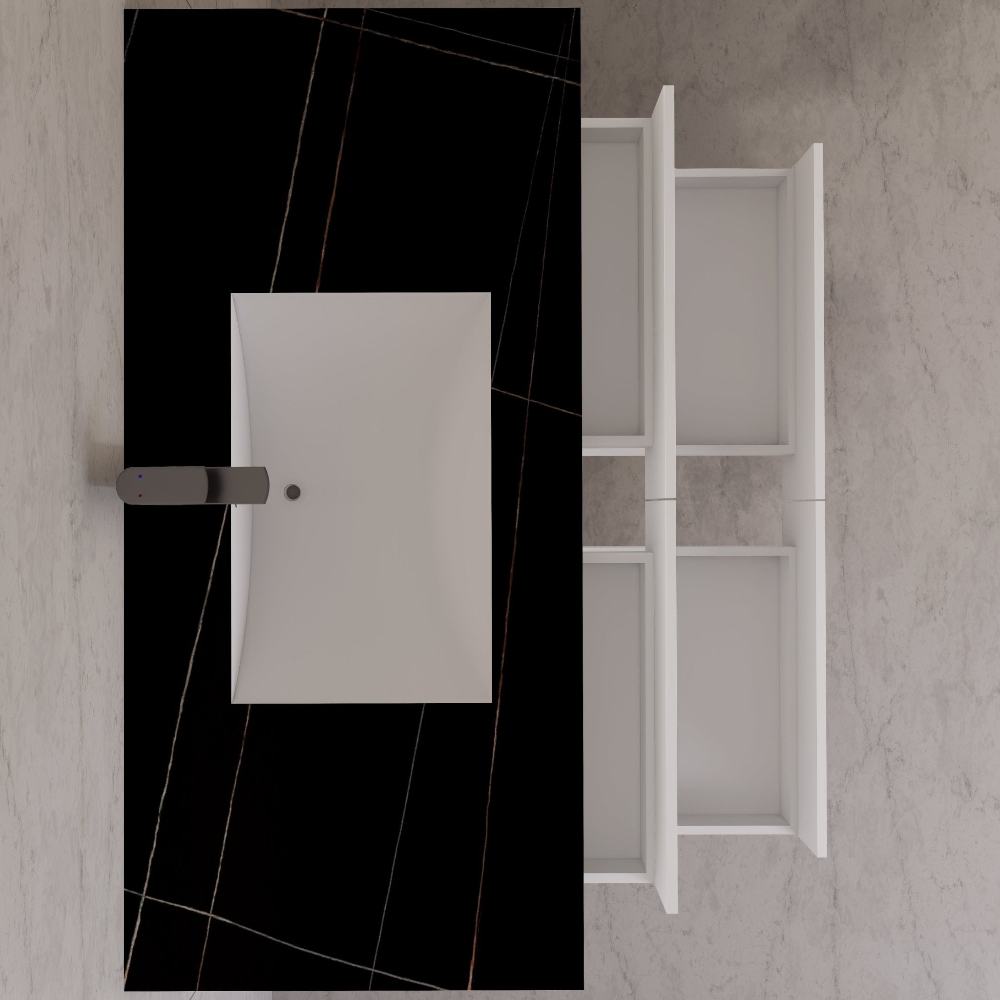 48" White Sintered Stone Top With Double Drawer Floating Bathroom Vanity -VanityWhite