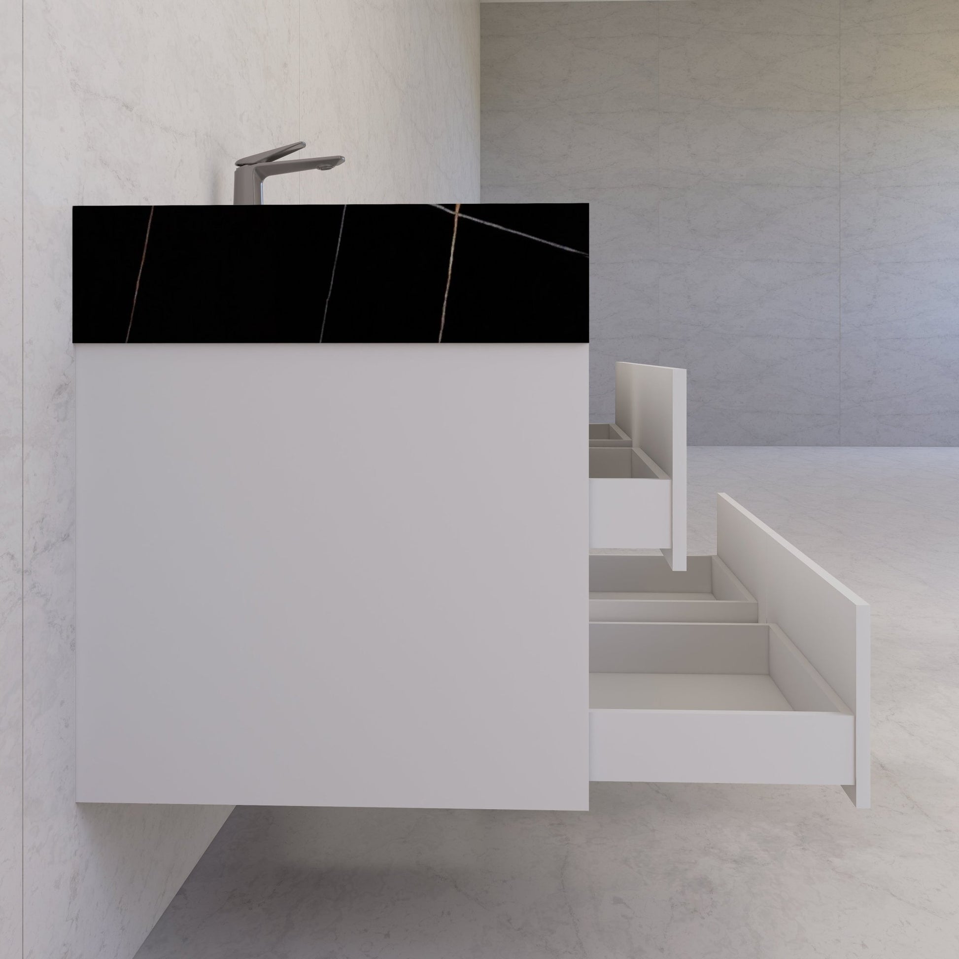 48" White Sintered Stone Top With Double Drawer Floating Bathroom Vanity -VanityWhite