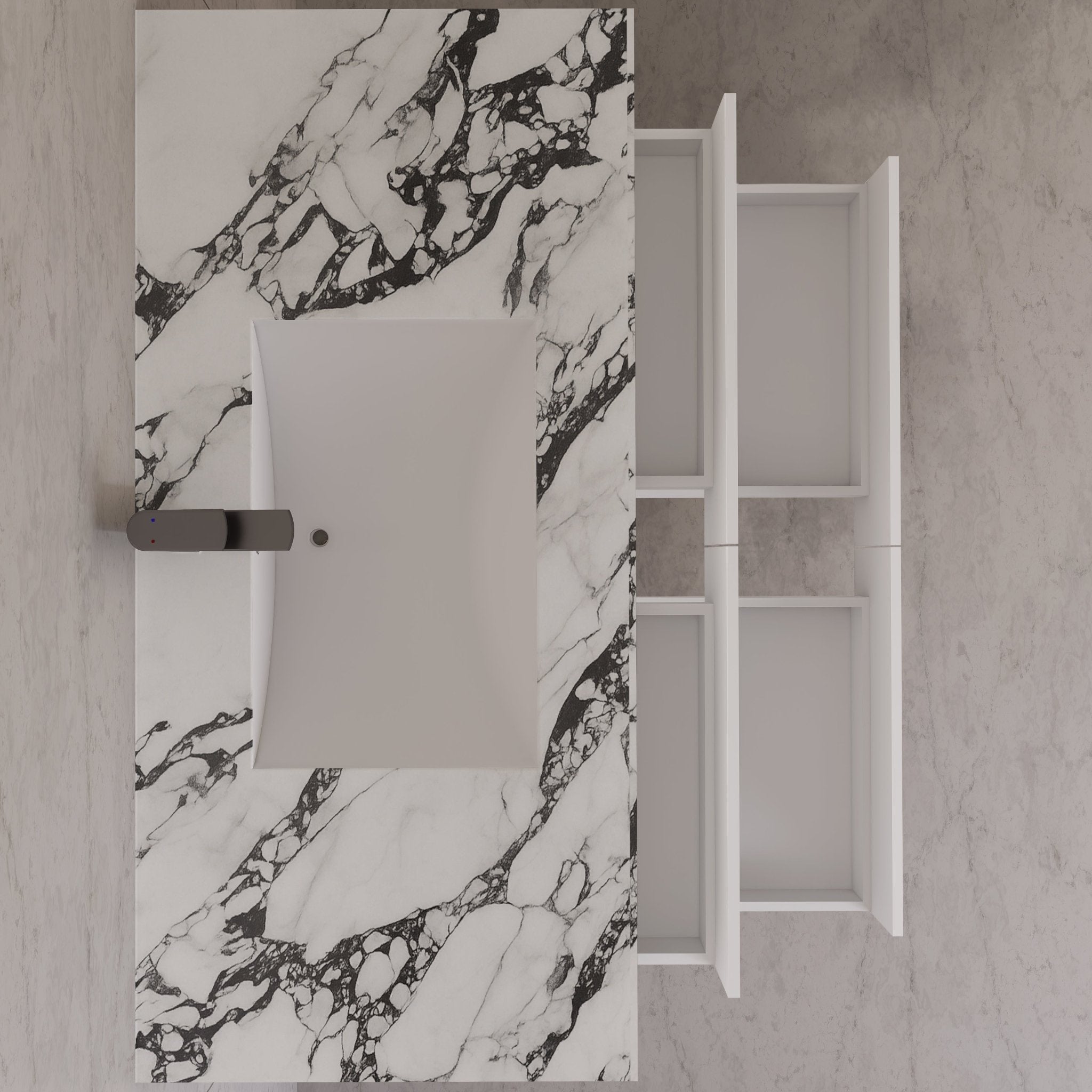 48" White Sintered Stone Top With Double Drawer Floating Bathroom Vanity -VanityWhite