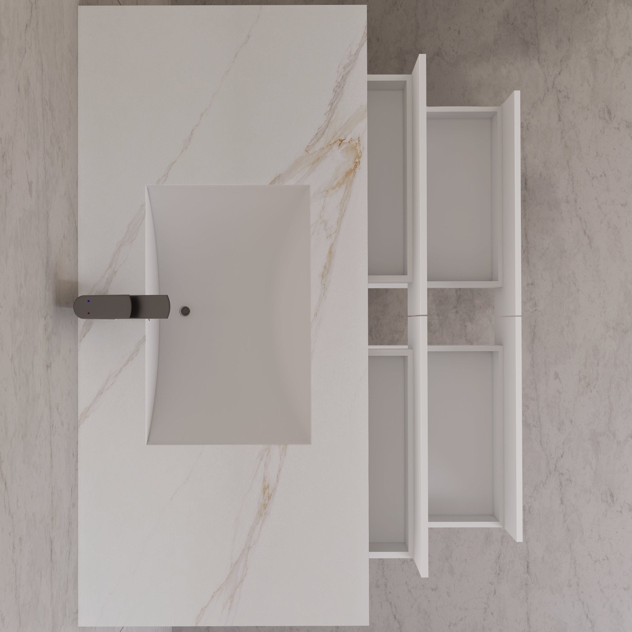 48" White Sintered Stone Top With Double Drawer Floating Bathroom Vanity -VanityWhite