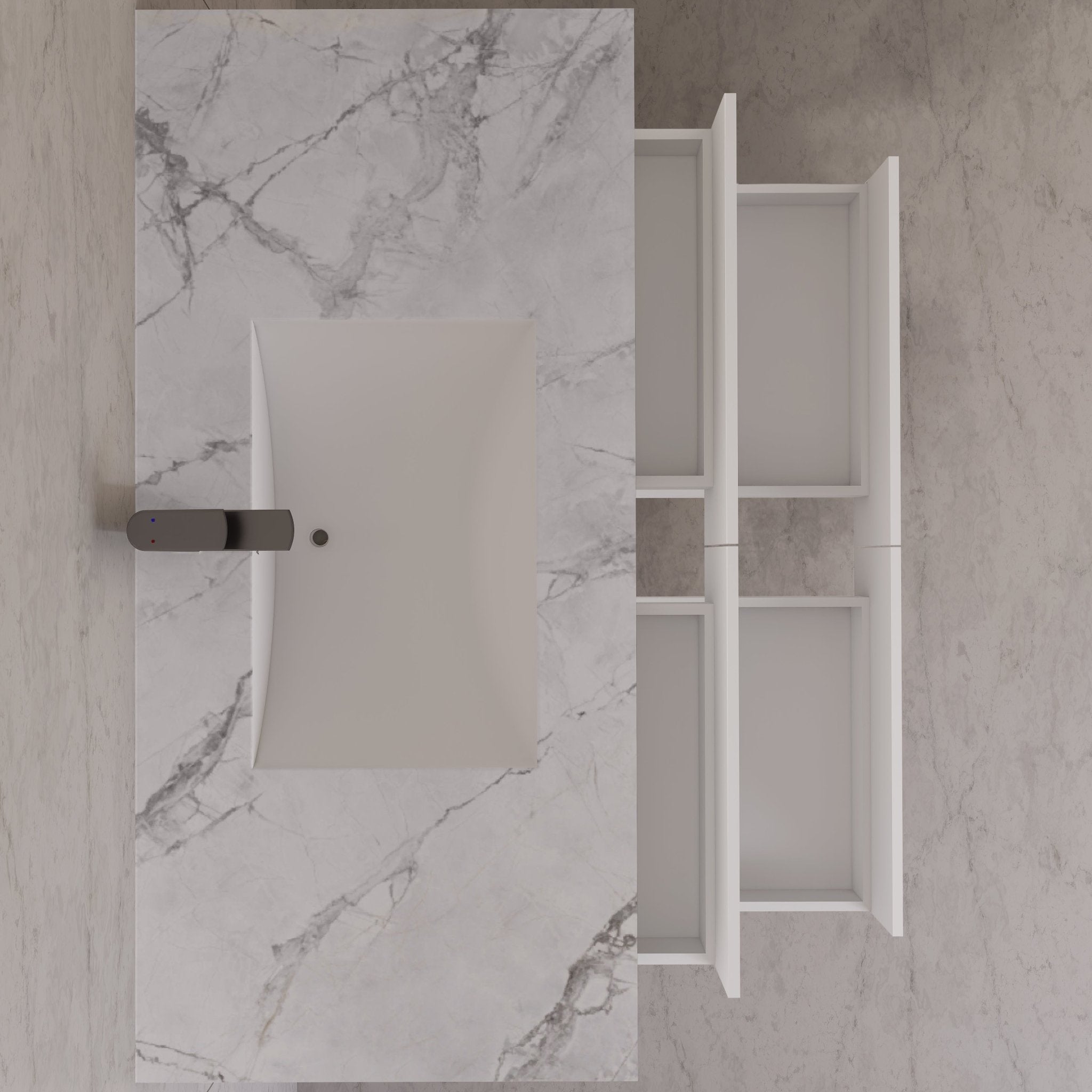 48" White Sintered Stone Top With Double Drawer Floating Bathroom Vanity -VanityWhite