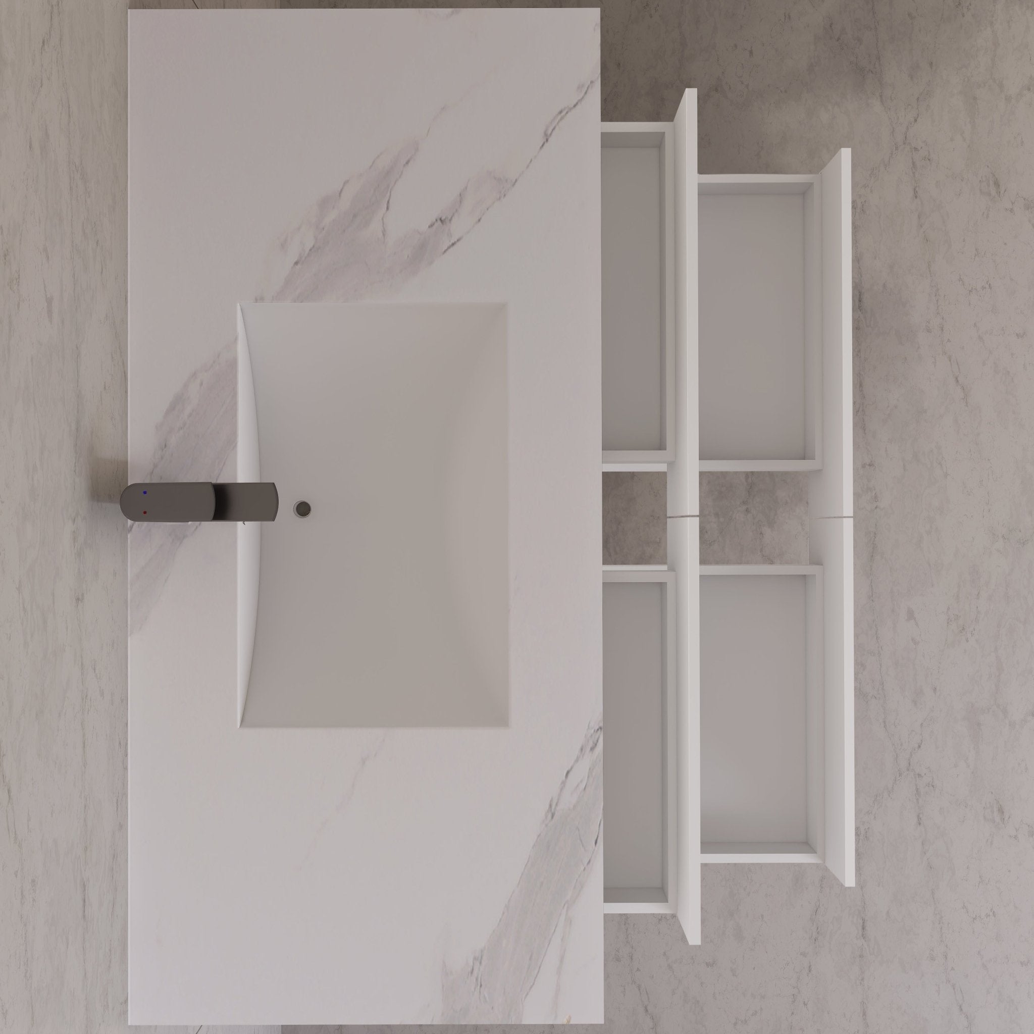 48" White Sintered Stone Top With Double Drawer Floating Bathroom Vanity -VanityWhite