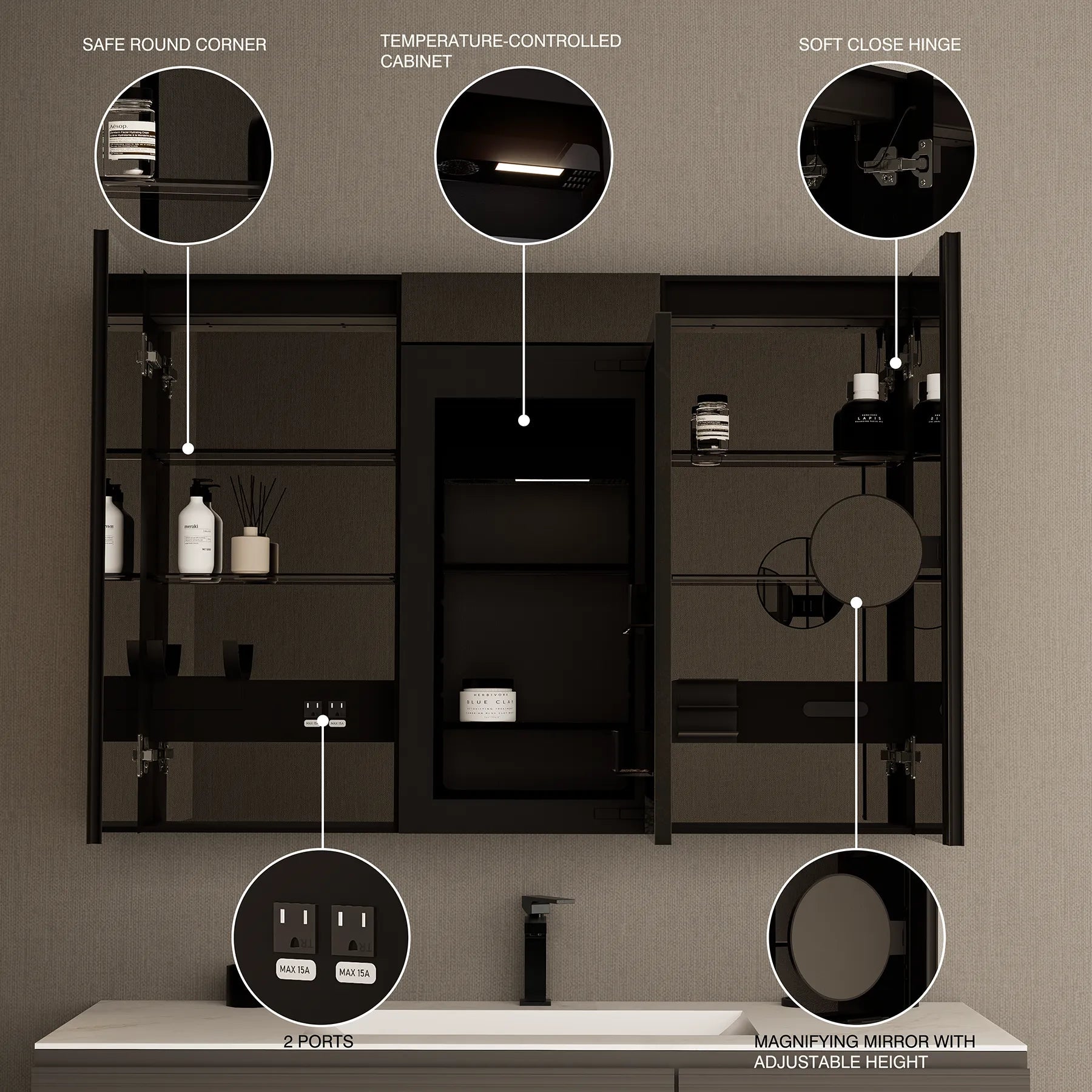 48" x 32" LED Medicine Cabinet with Double Mirror, Anti - Fog, CRI 90 & Built - in Fridge - Medicine Cabinet48"x32"