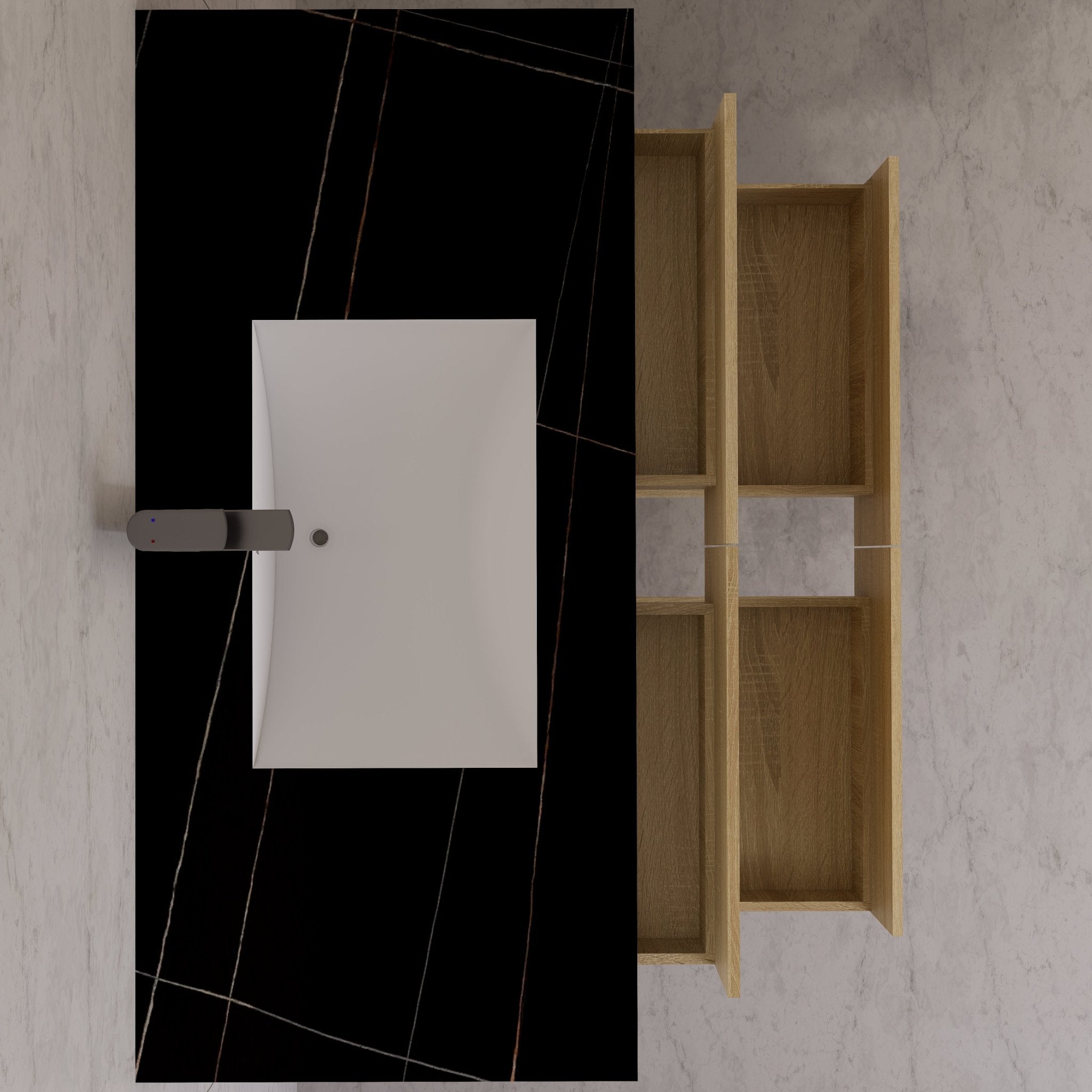 48"，60" Light Oak Sintered Stone Top With Four Drawer Floating Bathroom Vanity -VanityLight Oak