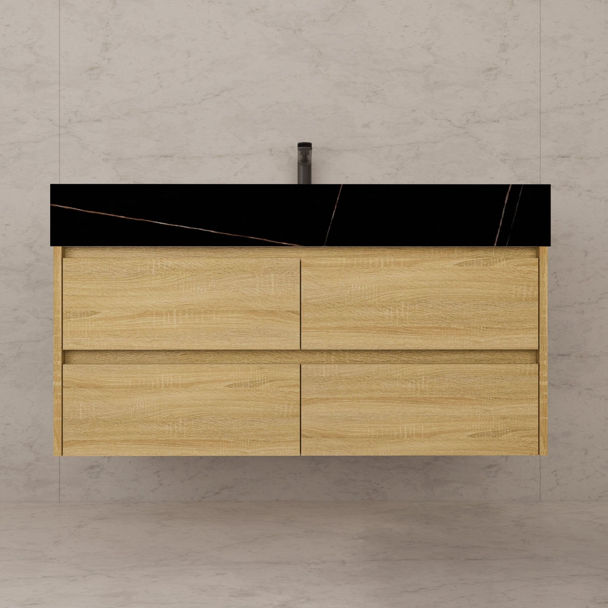 48"，60" Light Oak Sintered Stone Top With Four Drawer Floating Bathroom Vanity -VanityLight Oak