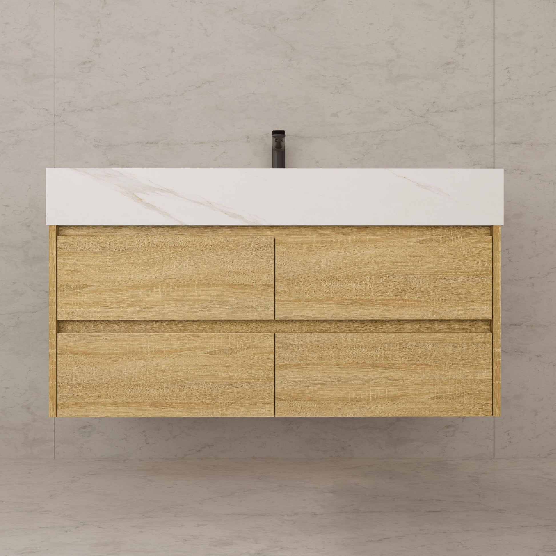 48"，60" Light Oak Sintered Stone Top With Four Drawer Floating Bathroom Vanity -VanityLight Oak