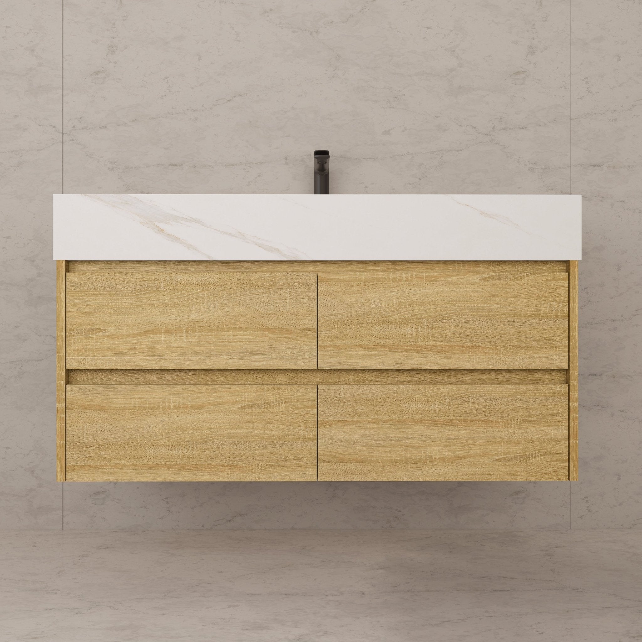 48"，60" Light Oak Sintered Stone Top With Four Drawer Floating Bathroom Vanity -VanityLight Oak