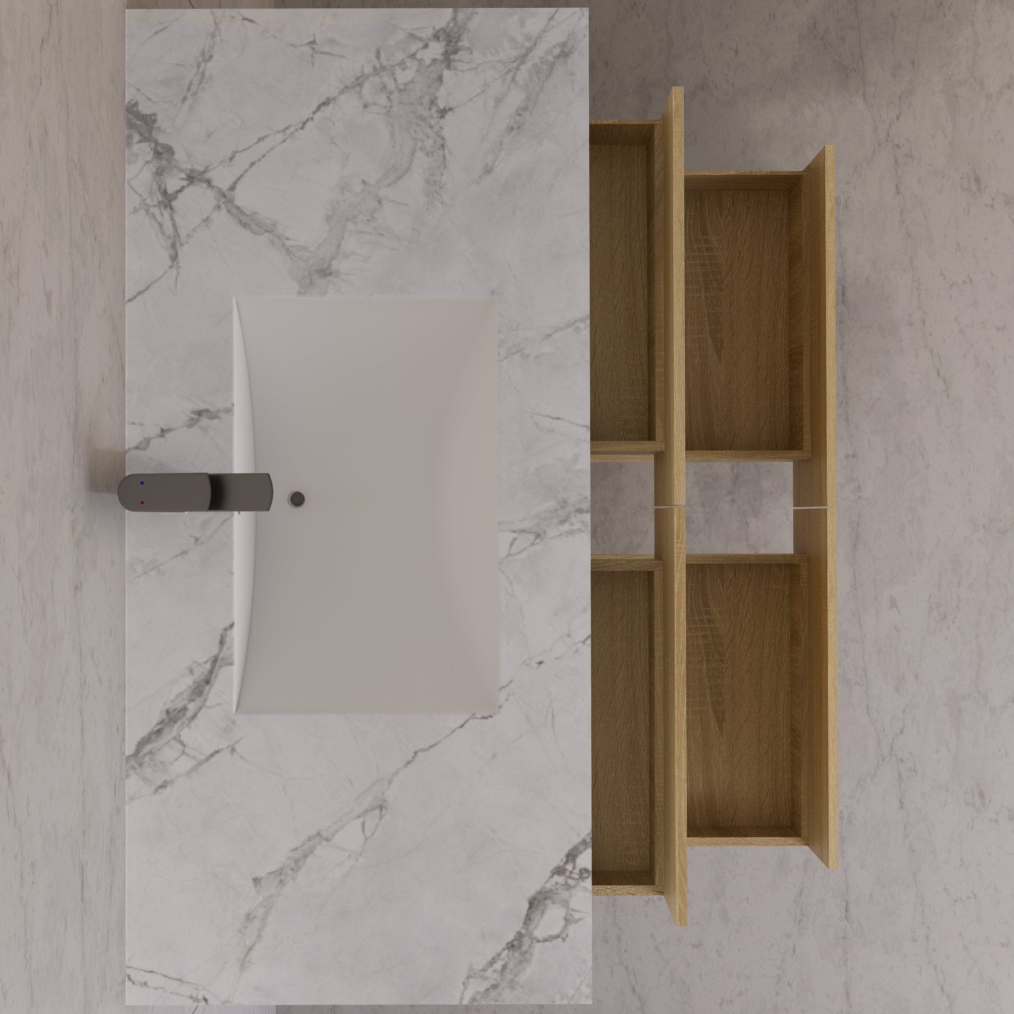 48"，60" Light Oak Sintered Stone Top With Four Drawer Floating Bathroom Vanity -VanityLight Oak
