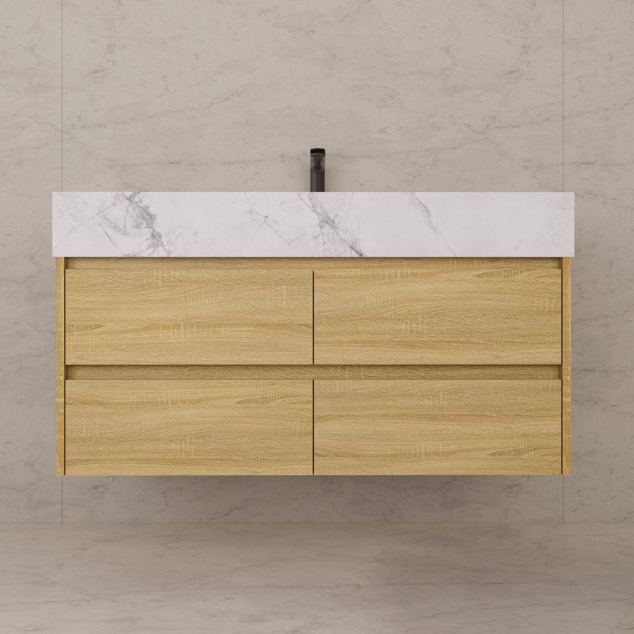 48"，60" Light Oak Sintered Stone Top With Four Drawer Floating Bathroom Vanity -VanityLight Oak