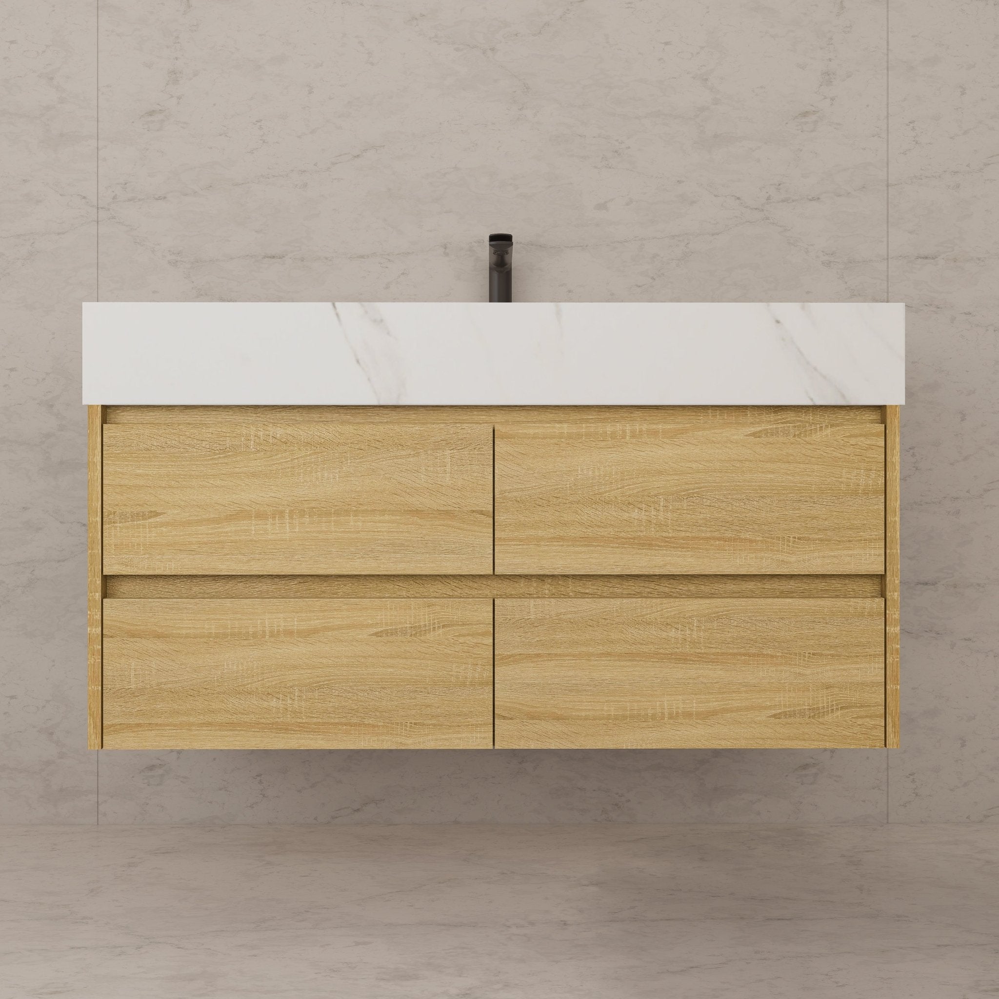 48"，60" Light Oak Sintered Stone Top With Four Drawer Floating Bathroom Vanity -VanityLight Oak