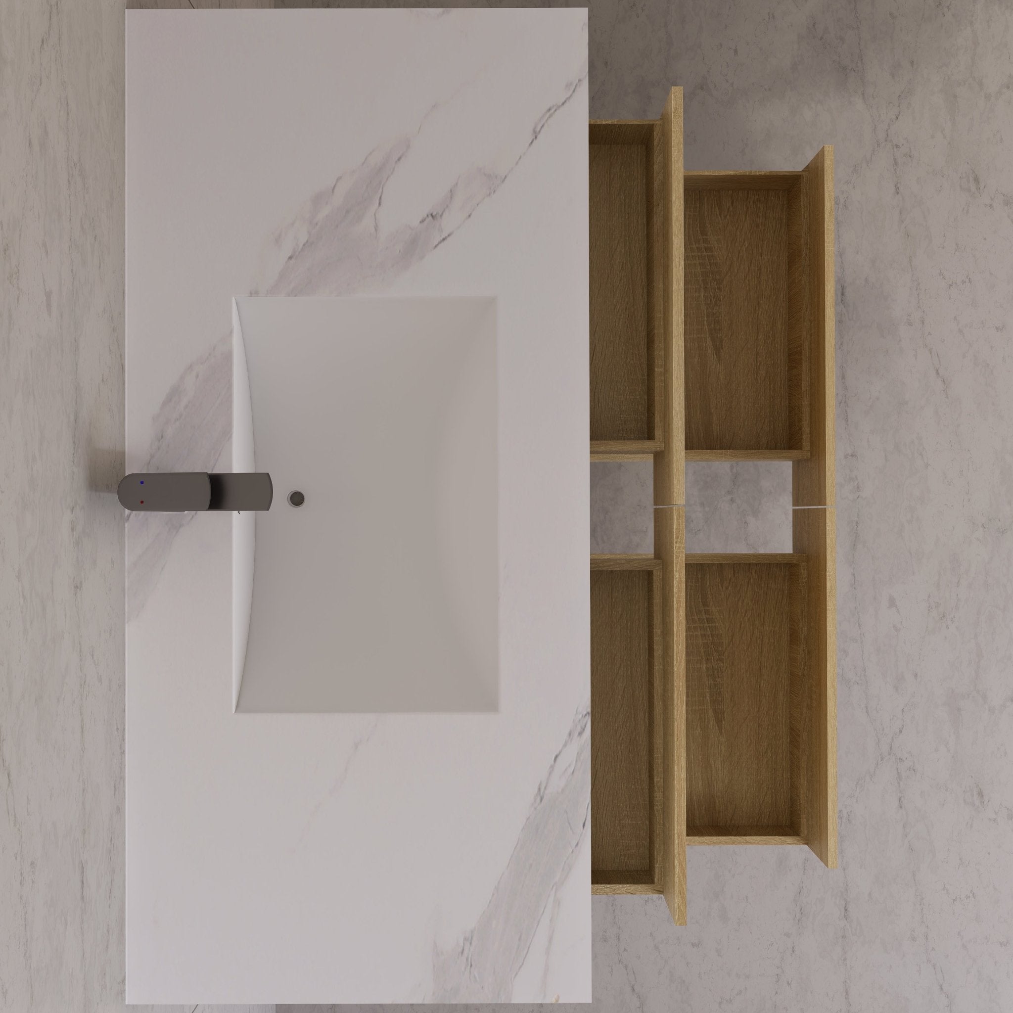 48"，60" Light Oak Sintered Stone Top With Four Drawer Floating Bathroom Vanity -VanityLight Oak