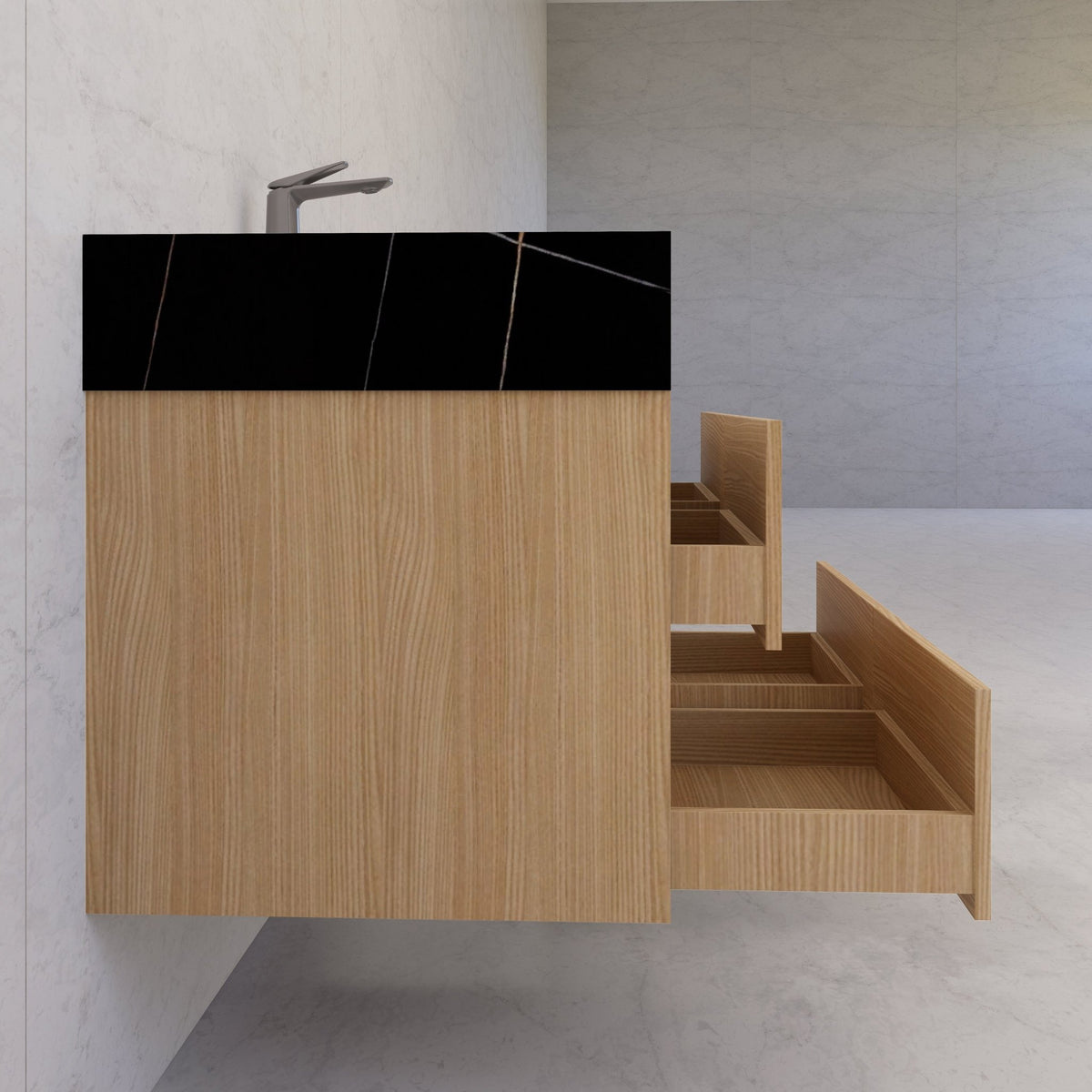 48"，60" Nature Oak Sintered Stone Top With Four Drawer Floating Bathroom Vanity -VanityNature Oak