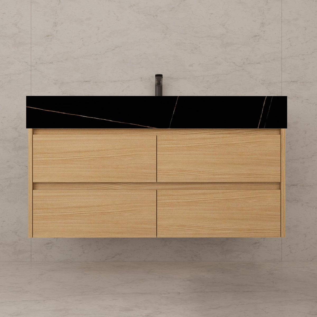 48"，60" Nature Oak Sintered Stone Top With Four Drawer Floating Bathroom Vanity -VanityNature Oak
