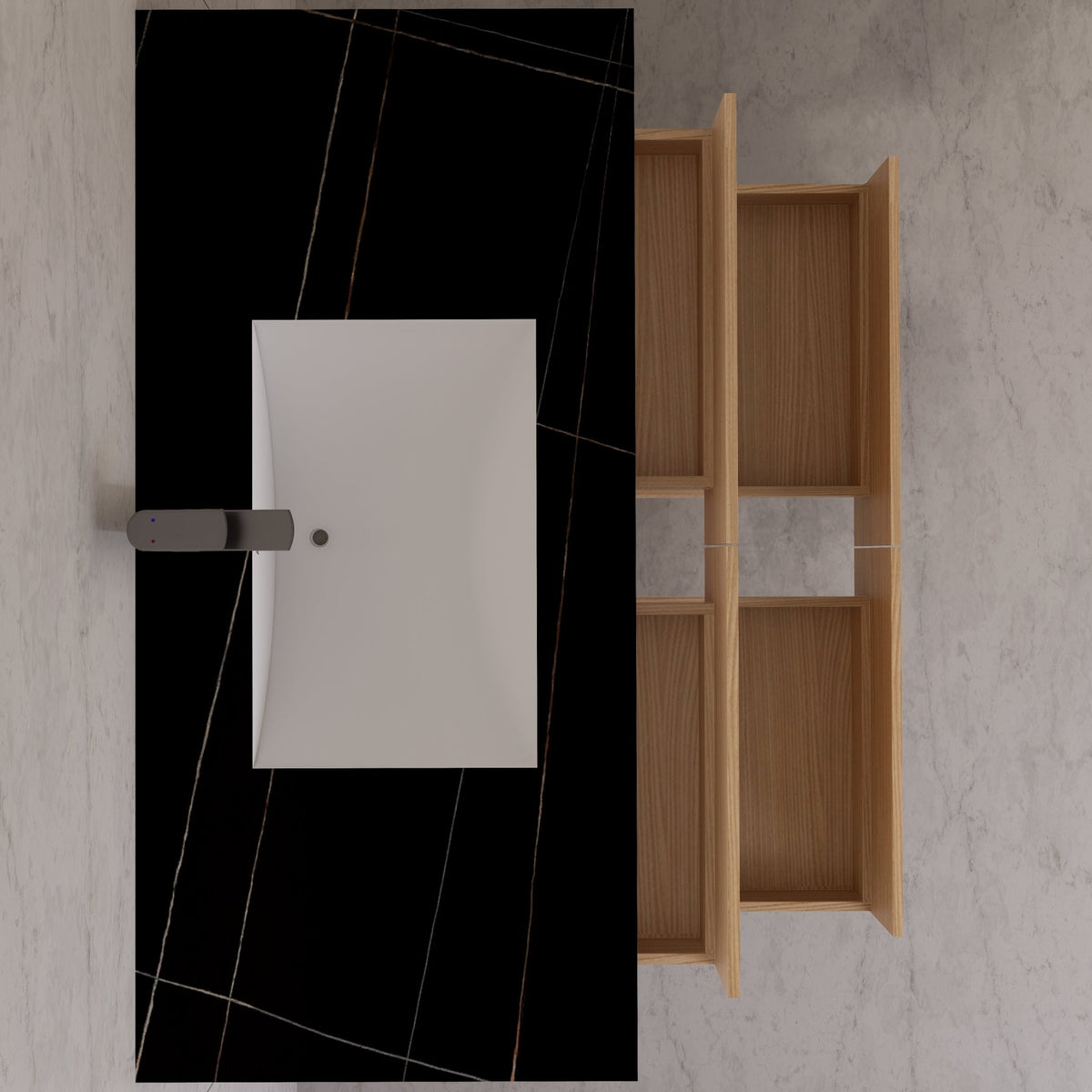 48"，60" Nature Oak Sintered Stone Top With Four Drawer Floating Bathroom Vanity -VanityNature Oak