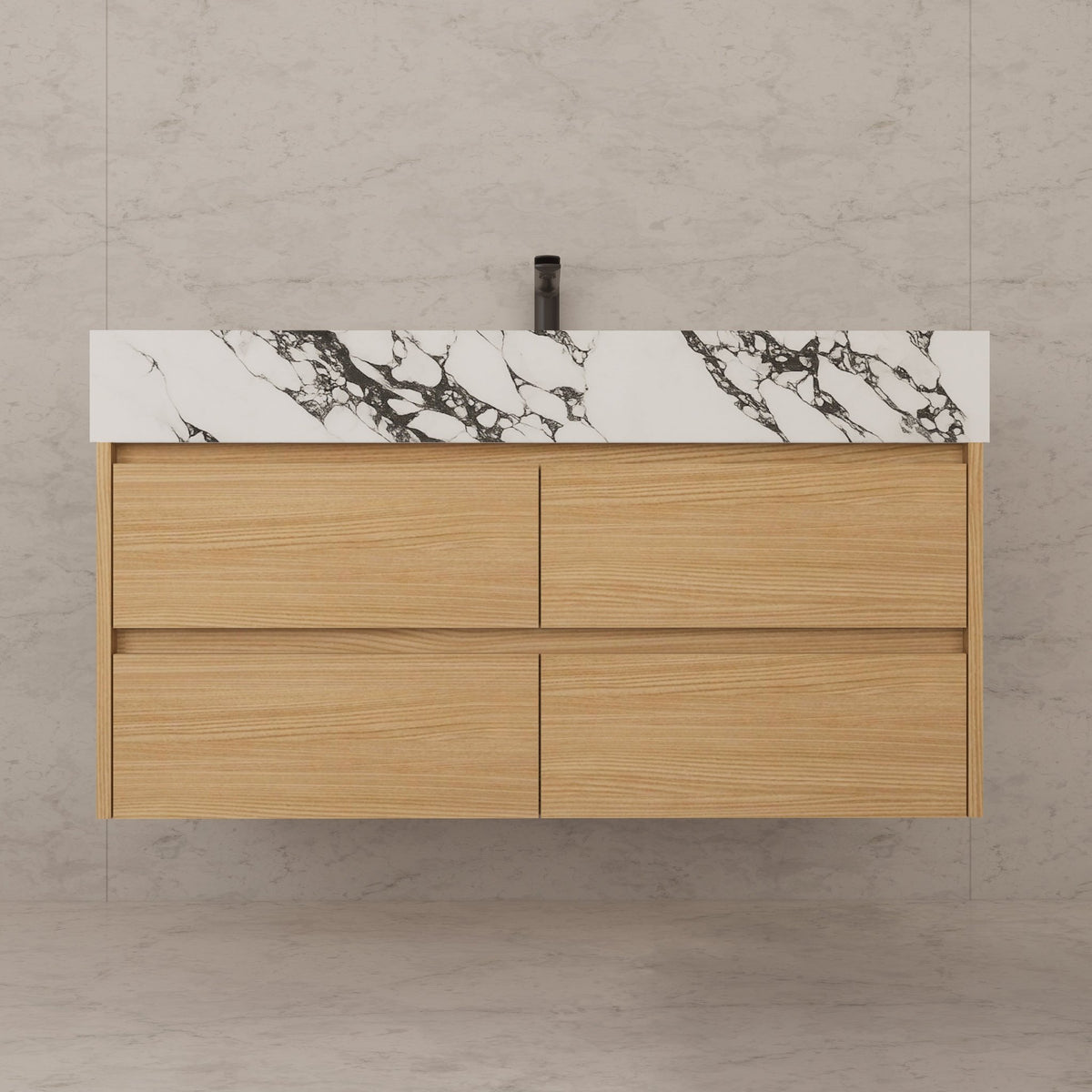 48"，60" Nature Oak Sintered Stone Top With Four Drawer Floating Bathroom Vanity -VanityNature Oak