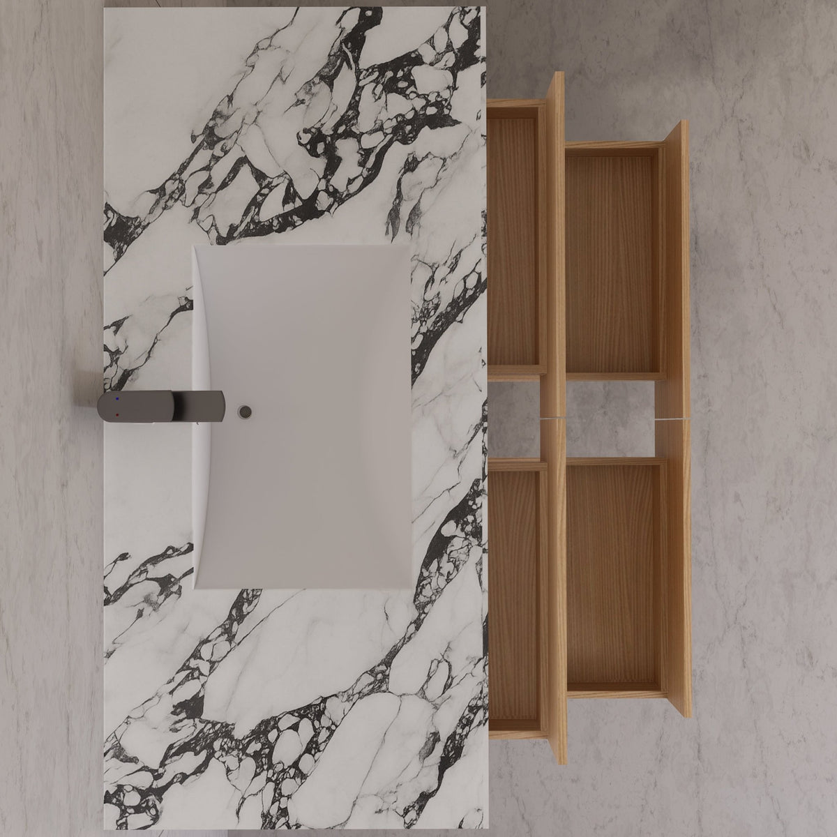 48"，60" Nature Oak Sintered Stone Top With Four Drawer Floating Bathroom Vanity -VanityNature Oak