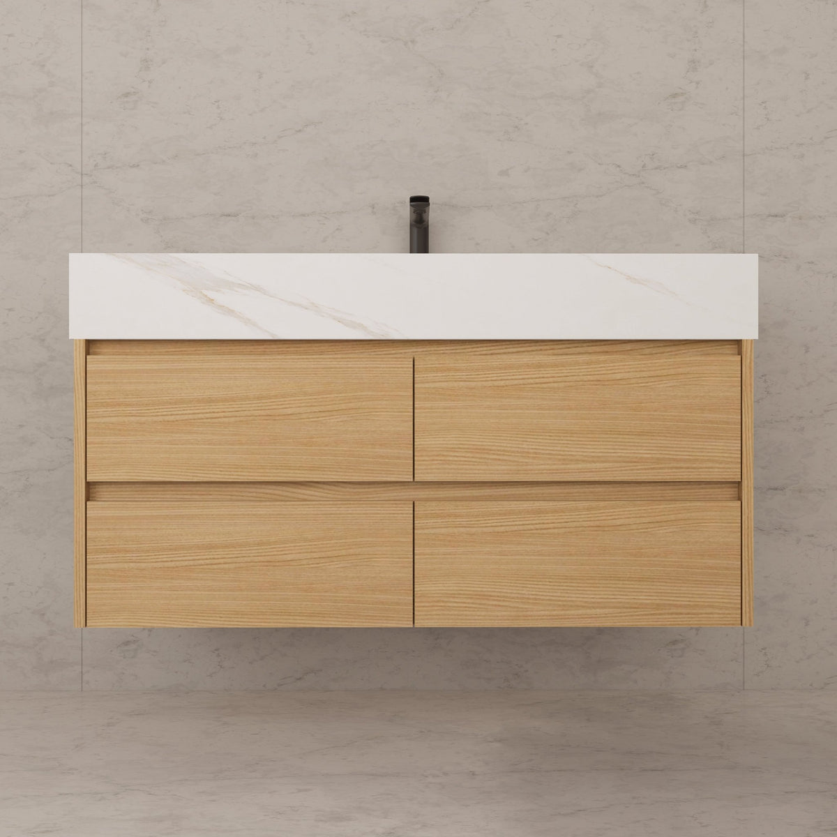 48"，60" Nature Oak Sintered Stone Top With Four Drawer Floating Bathroom Vanity -VanityNature Oak