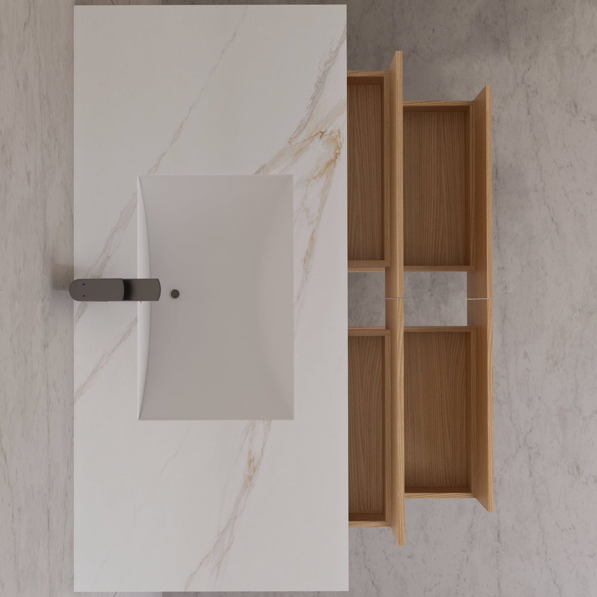 48"，60" Nature Oak Sintered Stone Top With Four Drawer Floating Bathroom Vanity -VanityNature Oak