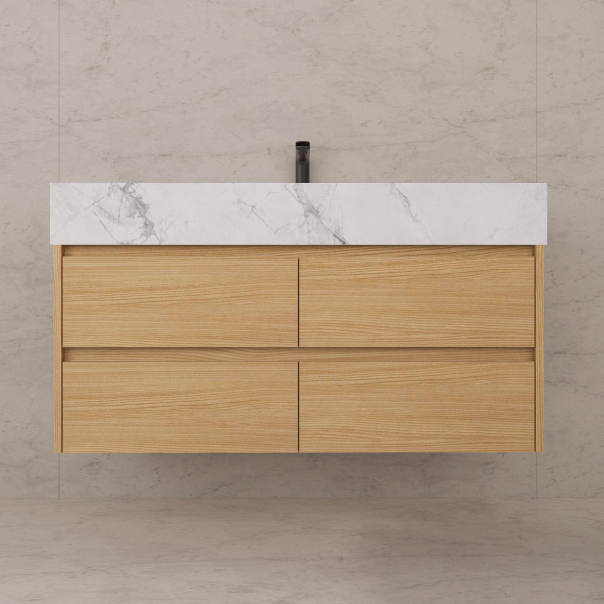 48"，60" Nature Oak Sintered Stone Top With Four Drawer Floating Bathroom Vanity -VanityNature Oak