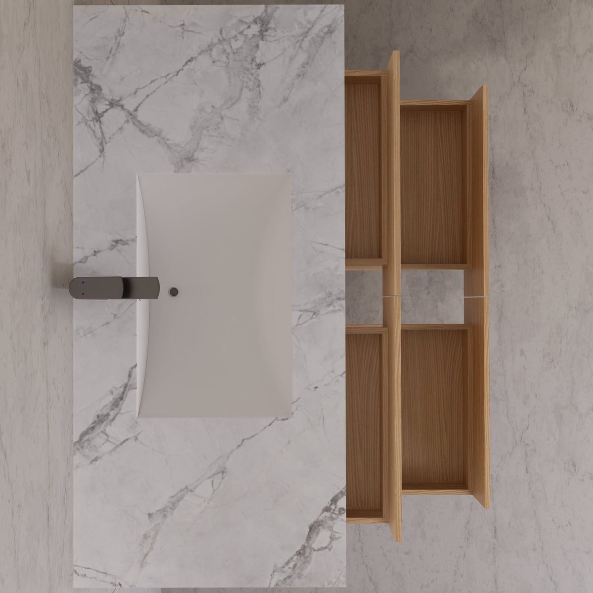 48"，60" Nature Oak Sintered Stone Top With Four Drawer Floating Bathroom Vanity -VanityNature Oak
