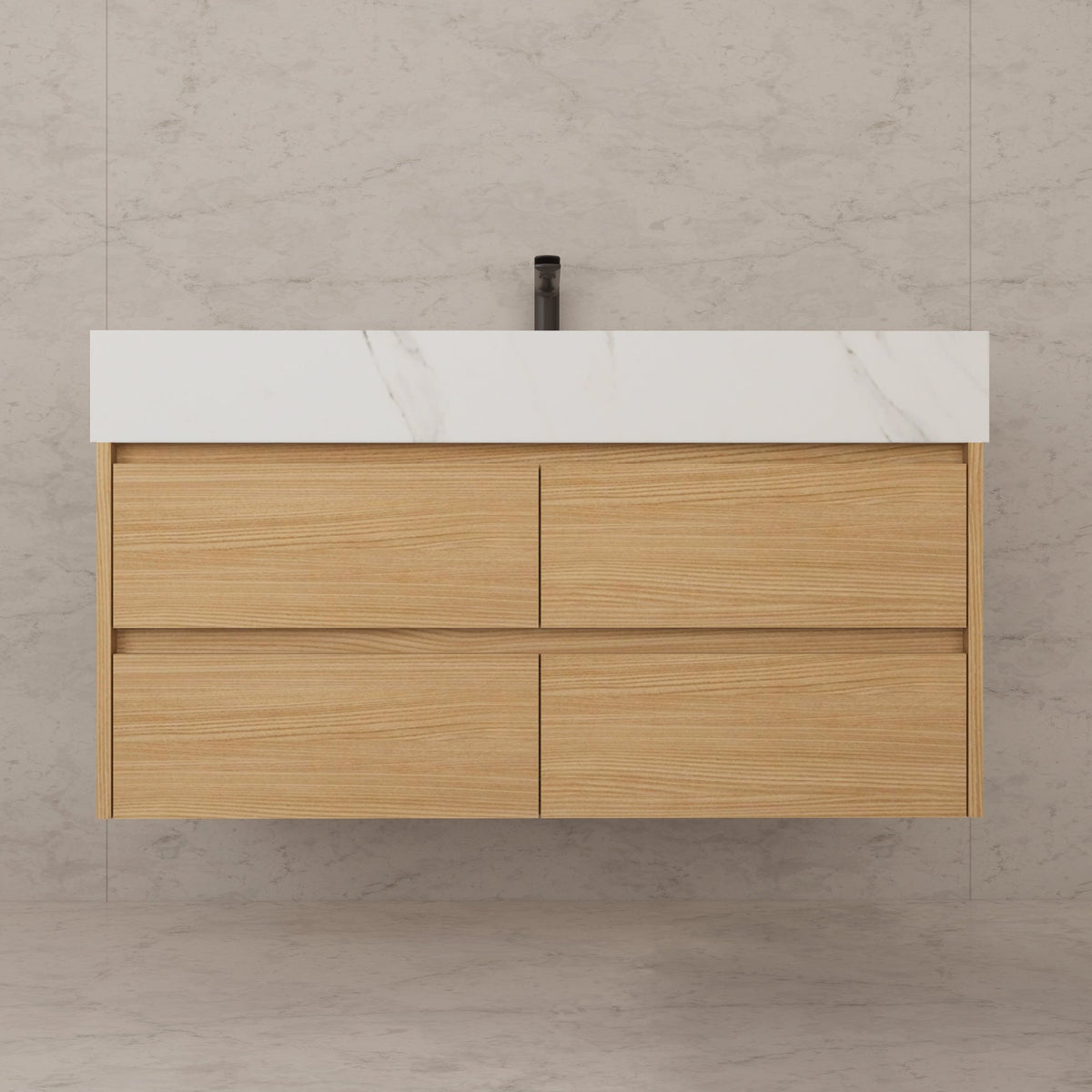 48"，60" Nature Oak Sintered Stone Top With Four Drawer Floating Bathroom Vanity -VanityNature Oak