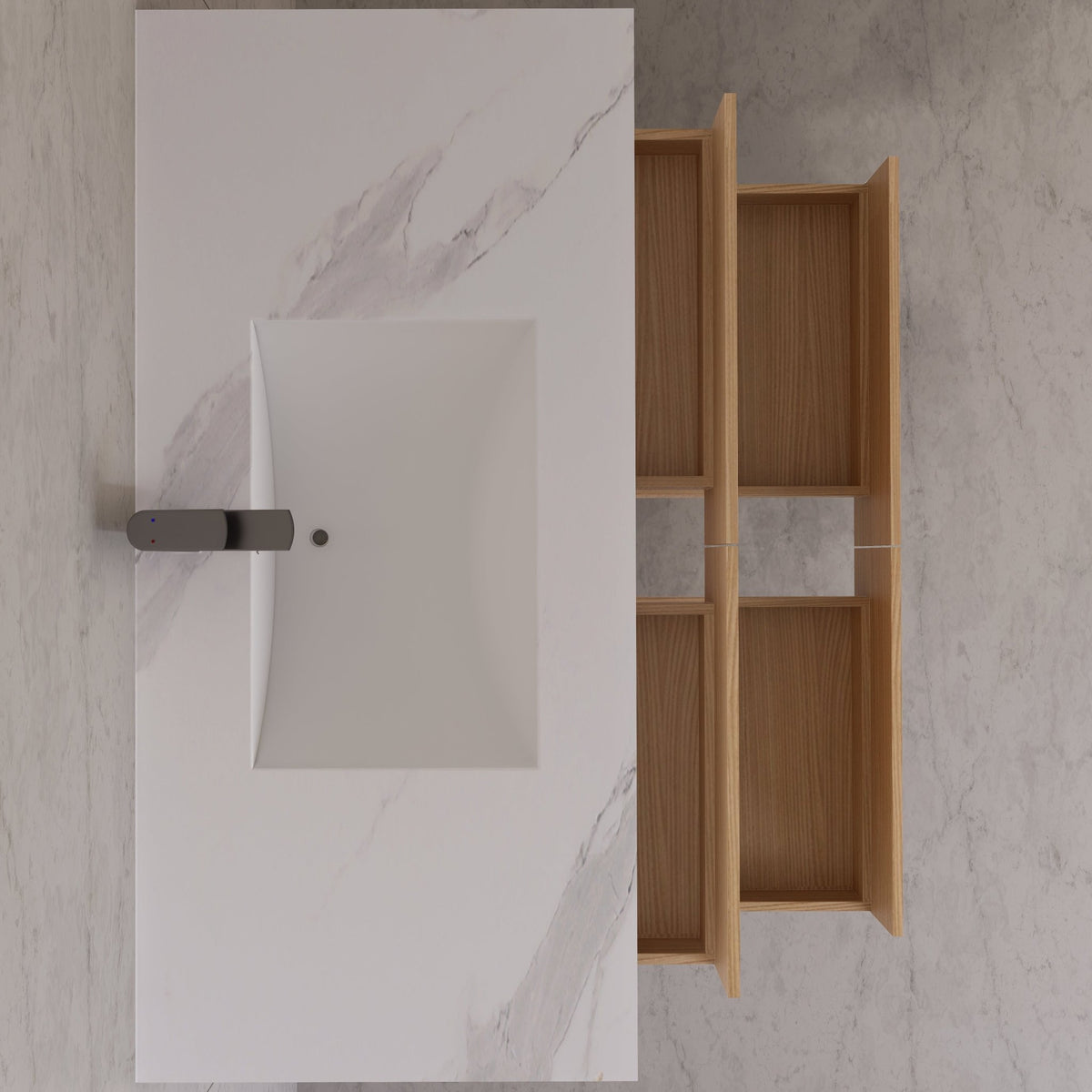 48"，60" Nature Oak Sintered Stone Top With Four Drawer Floating Bathroom Vanity -VanityNature Oak