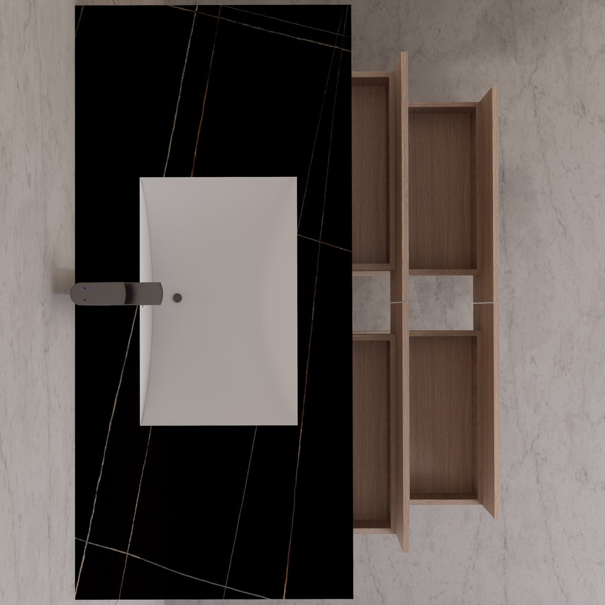 48"，60" Smoked Oak Sintered Stone Top With Four Drawer Floating Bathroom Vanity -VanitySmoked Oak
