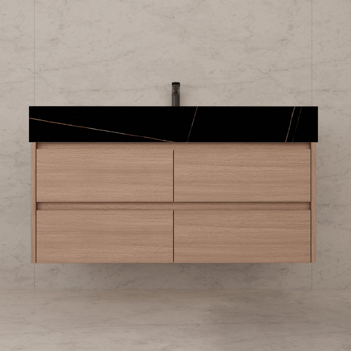 48"，60" Smoked Oak Sintered Stone Top With Four Drawer Floating Bathroom Vanity -VanitySmoked Oak