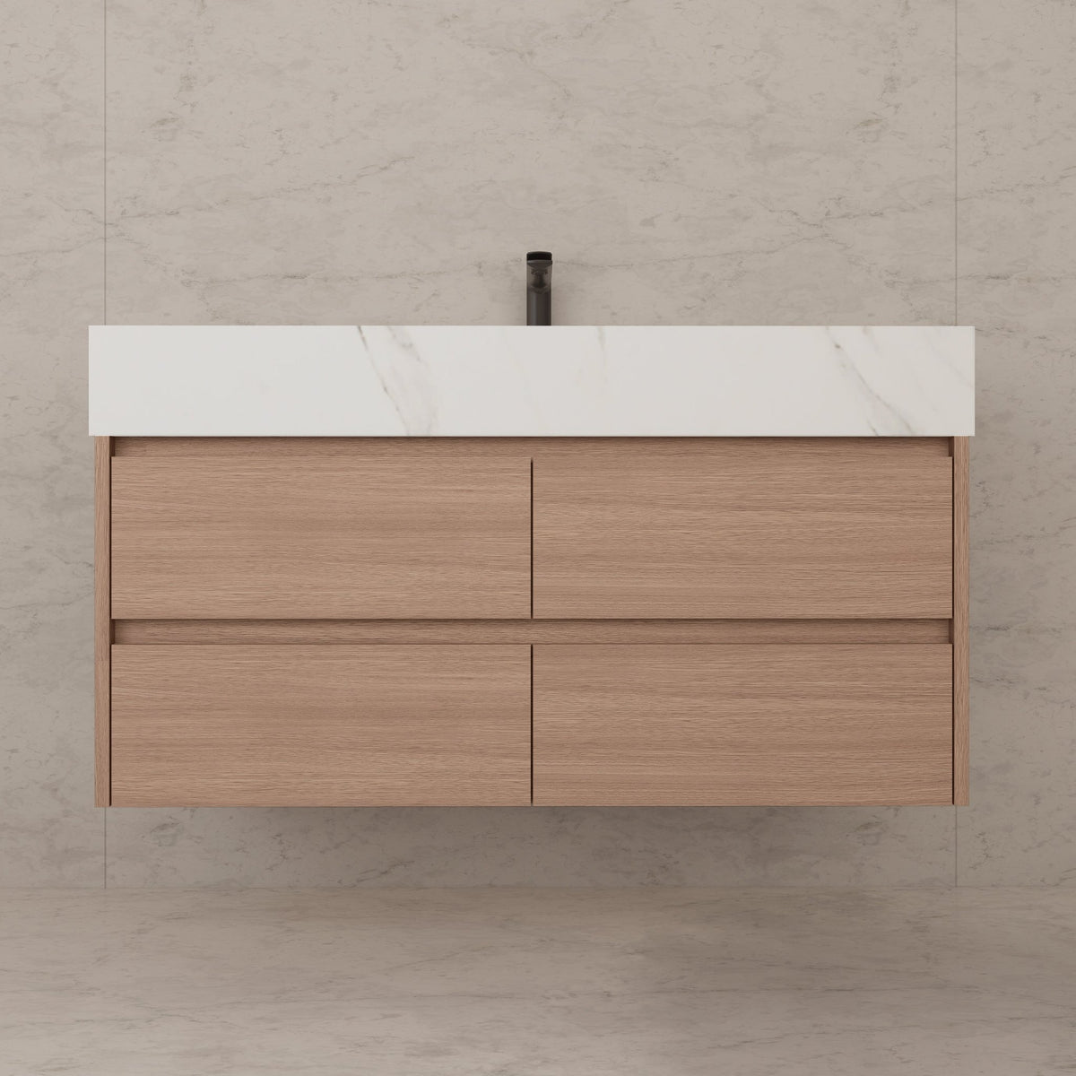 48"，60" Smoked Oak Sintered Stone Top With Four Drawer Floating Bathroom Vanity -VanitySmoked Oak