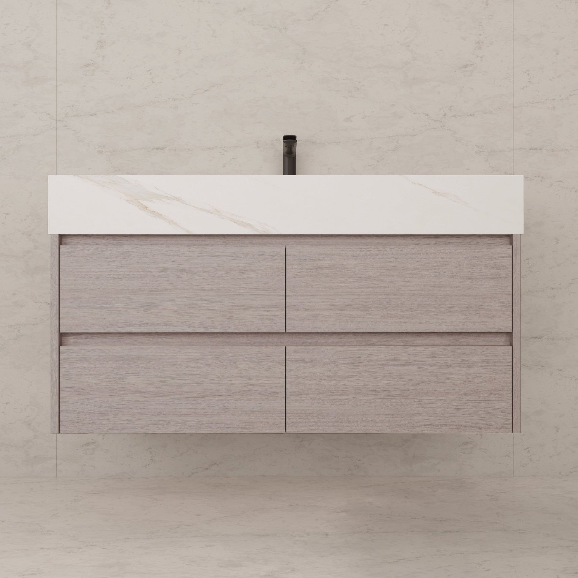 48"，60" White Grey Sintered Stone Top With Four Drawer Floating Bathroom Vanity -VanityWhite Grey