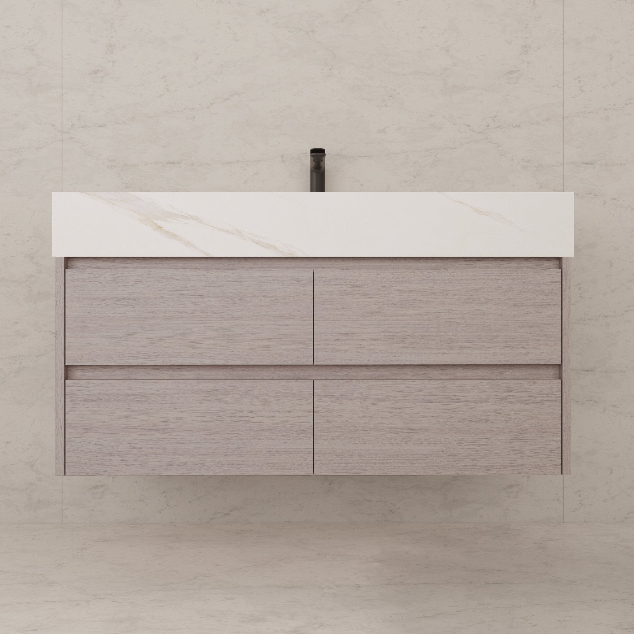 48"，60" White Grey Sintered Stone Top With Four Drawer Floating Bathroom Vanity -VanityWhite Grey