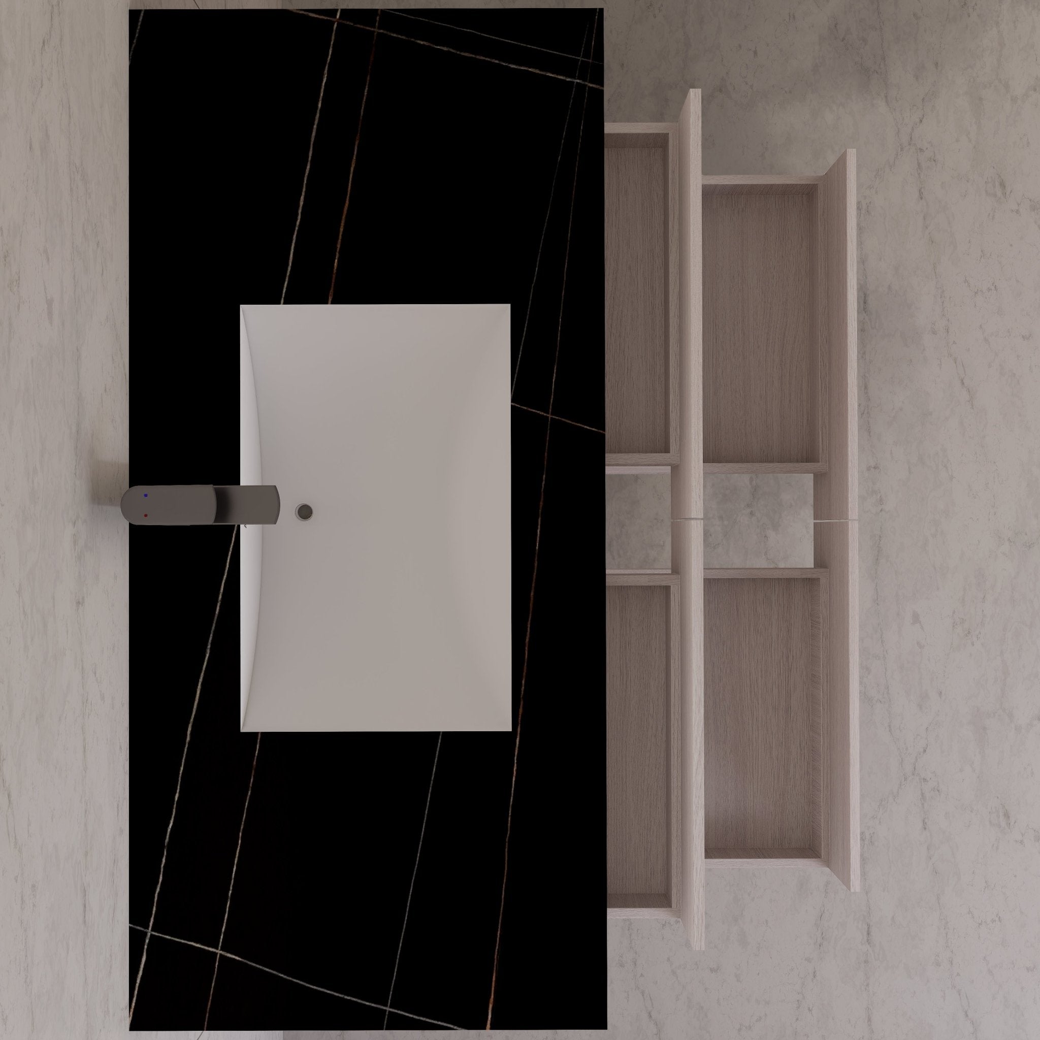 48"，60" White Grey Sintered Stone Top With Four Drawer Floating Bathroom Vanity -VanityWhite Grey