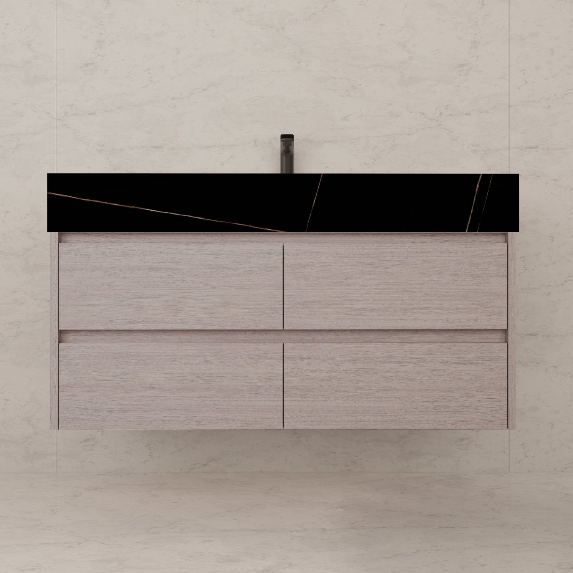 48"，60" White Grey Sintered Stone Top With Four Drawer Floating Bathroom Vanity -VanityWhite Grey