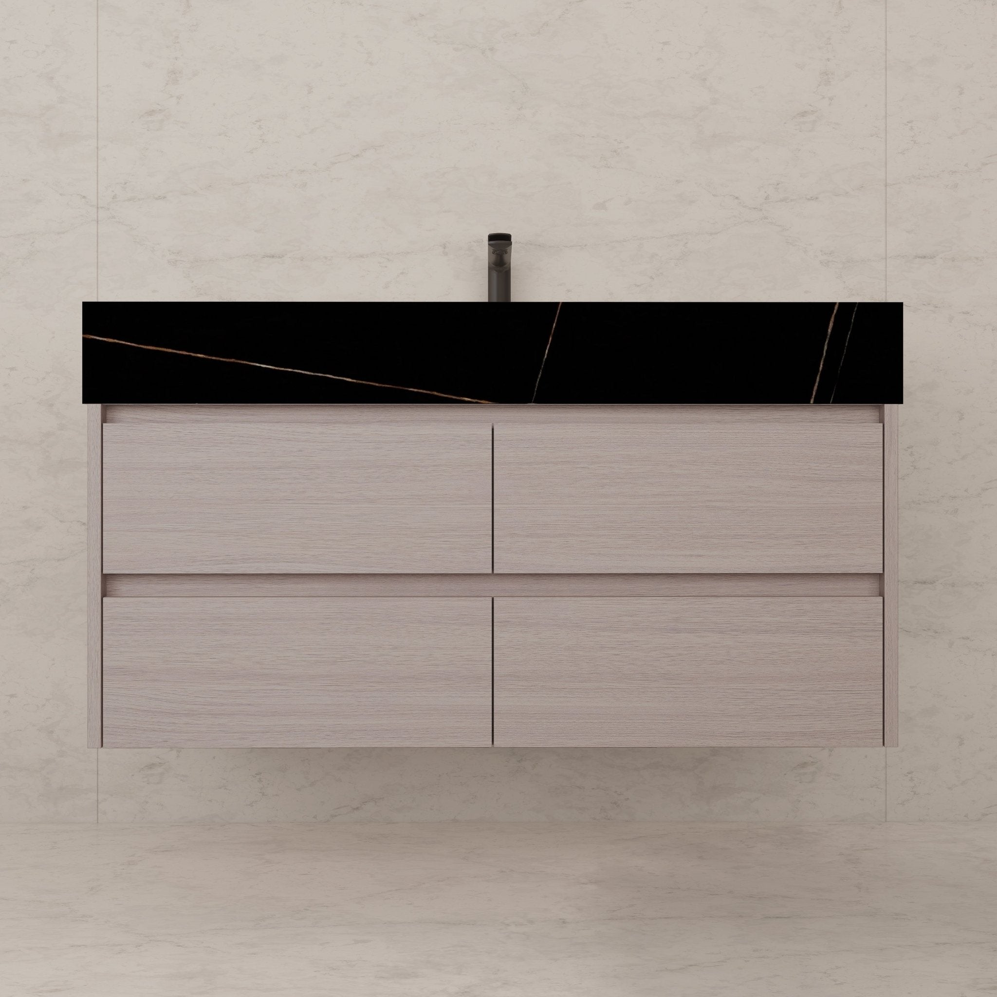48"，60" White Grey Sintered Stone Top With Four Drawer Floating Bathroom Vanity -VanityWhite Grey