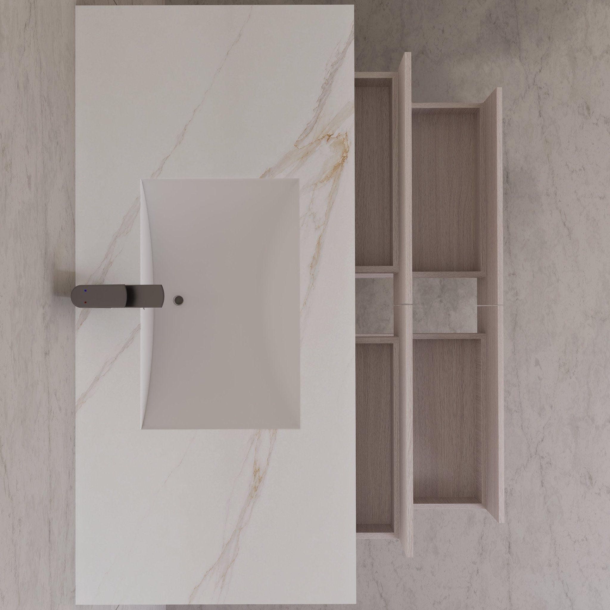 48"，60" White Grey Sintered Stone Top With Four Drawer Floating Bathroom Vanity -VanityWhite Grey